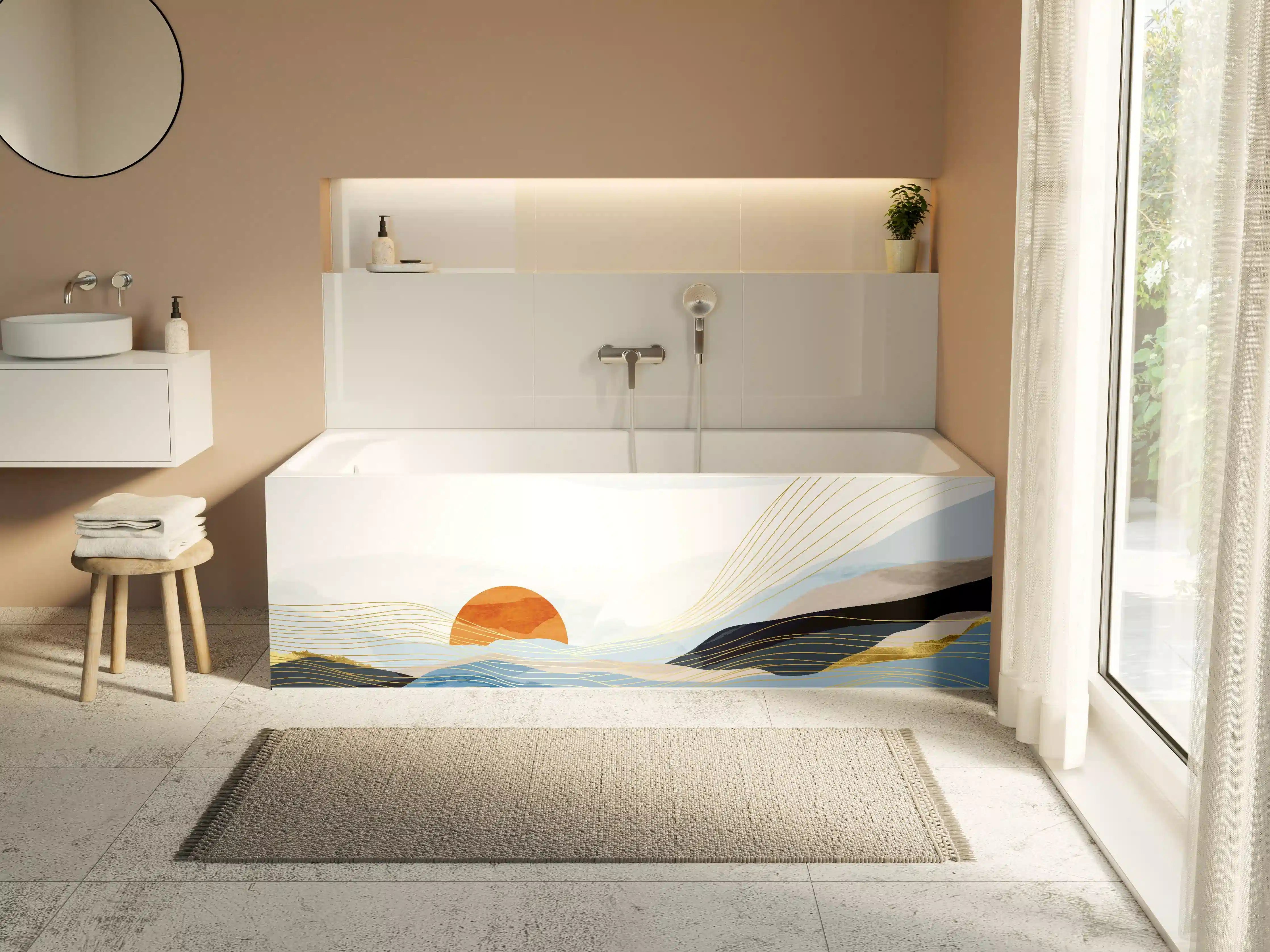 Badewannen-Rückwand - Abstrakte Sonnenlandschaft