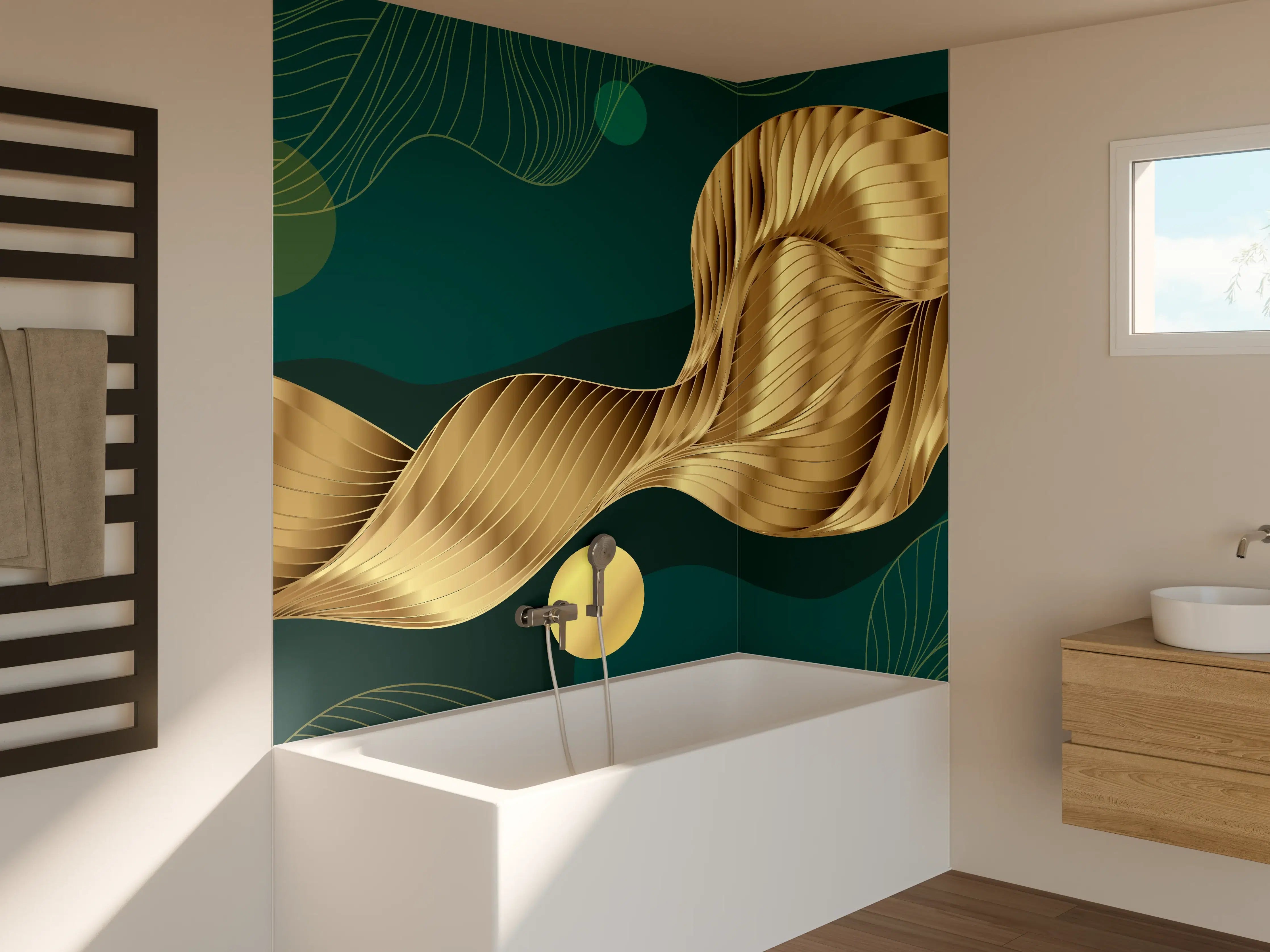 Badewannen-Rückwand - Abstrakte Wellen Gold Hintergrund