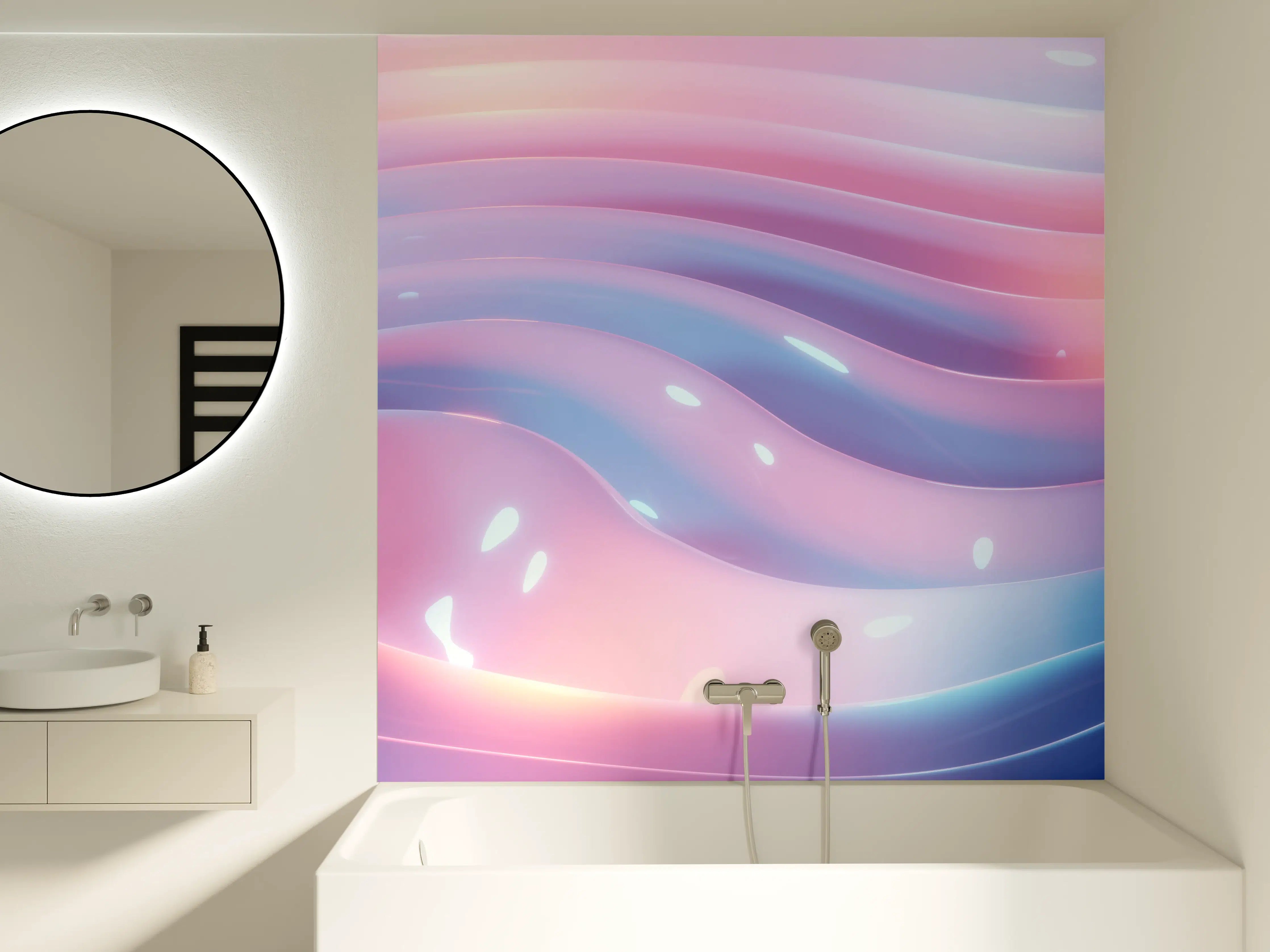 Badewannen-Rückwand - Abstrakte Wellen Rosa Blau