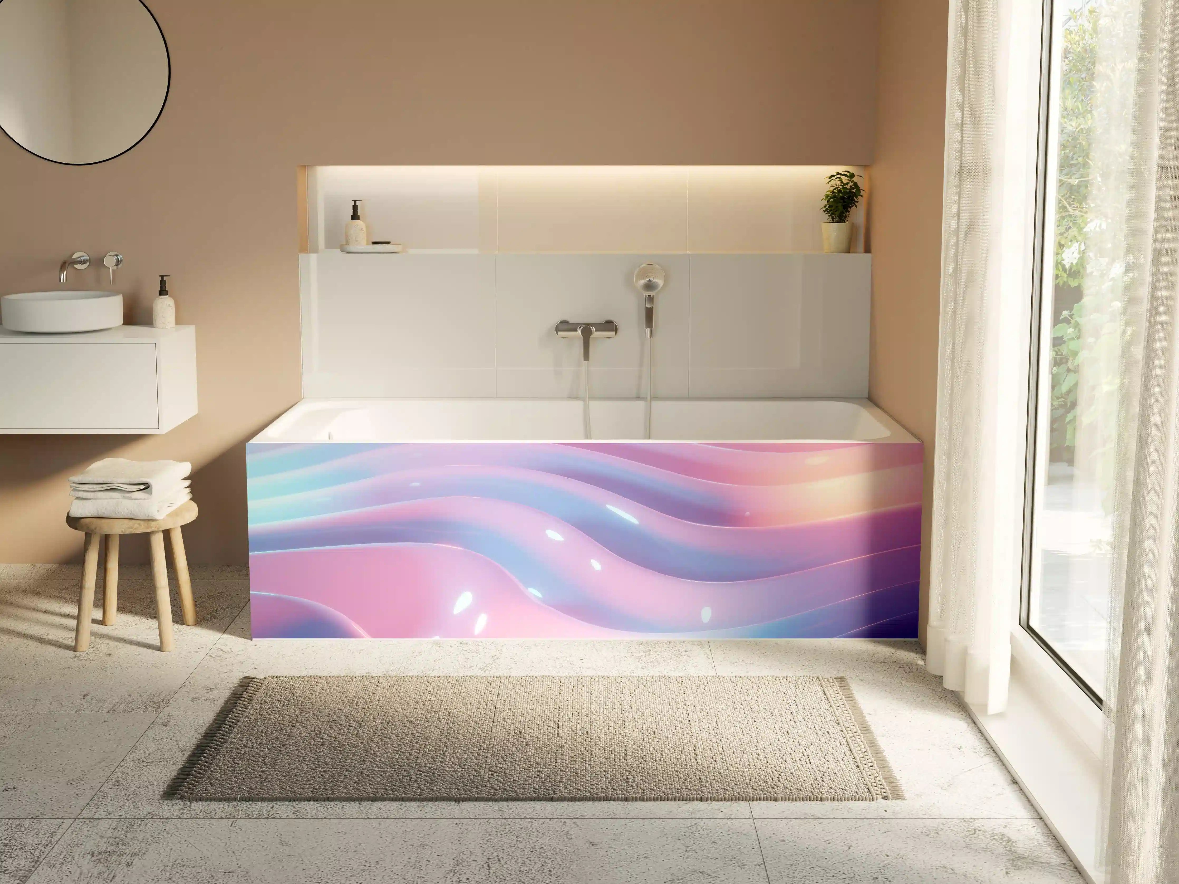 Badewannen-Rückwand - Abstrakte Wellen Rosa Blau