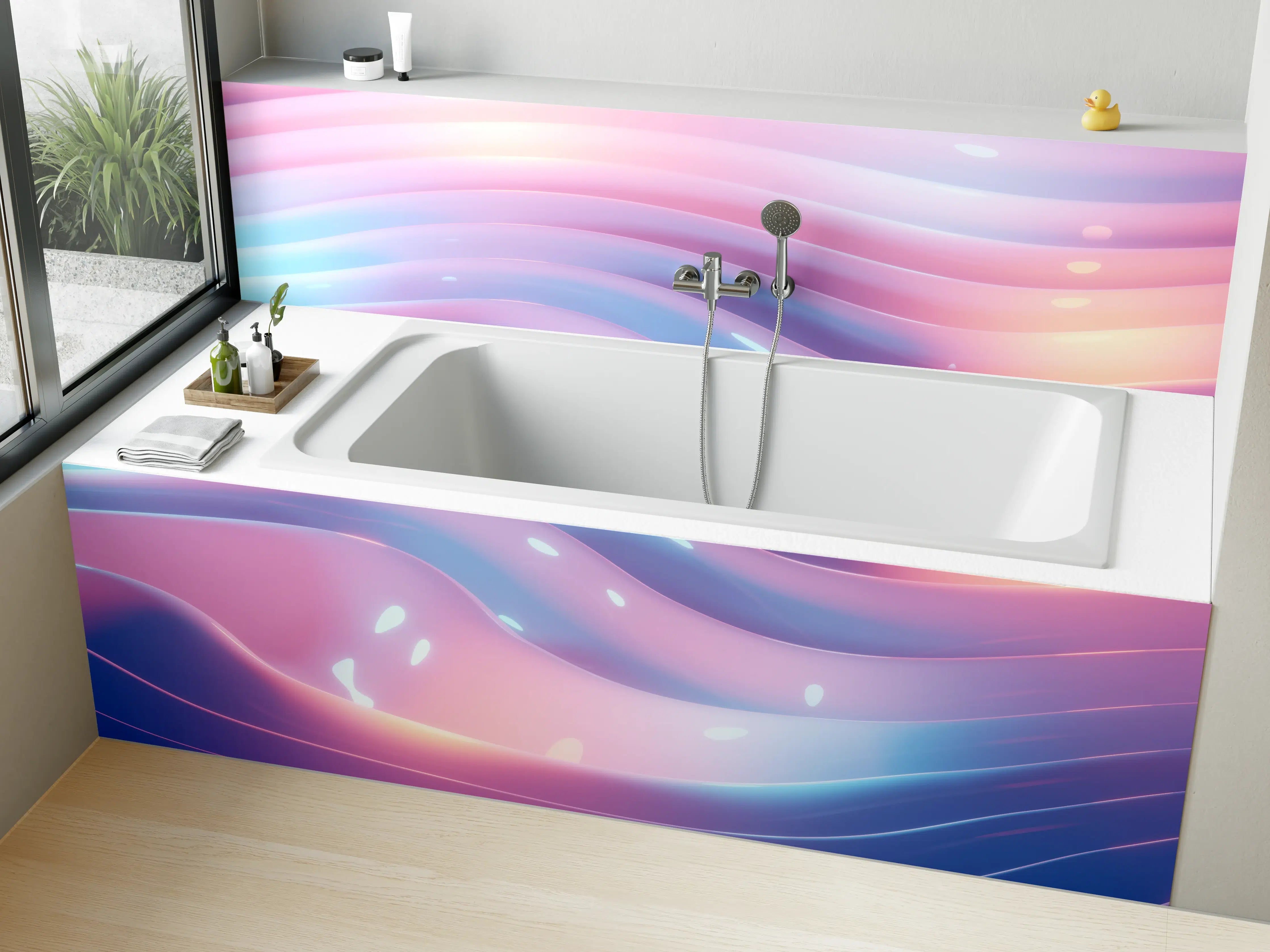 Badewannen-Rückwand - Abstrakte Wellen Rosa Blau