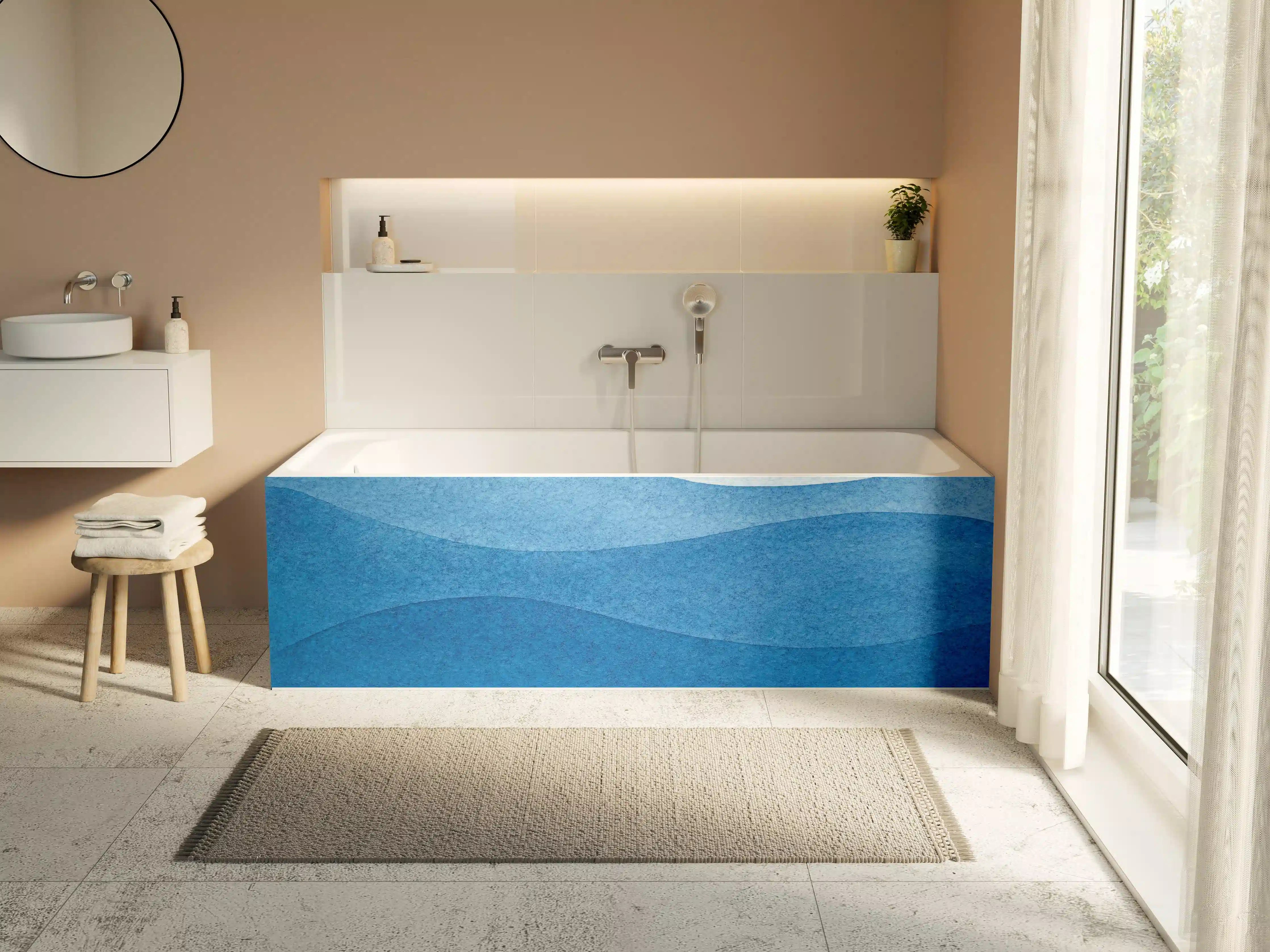 Badewannen-Rückwand - Abstrakte Wellenmuster in Blau