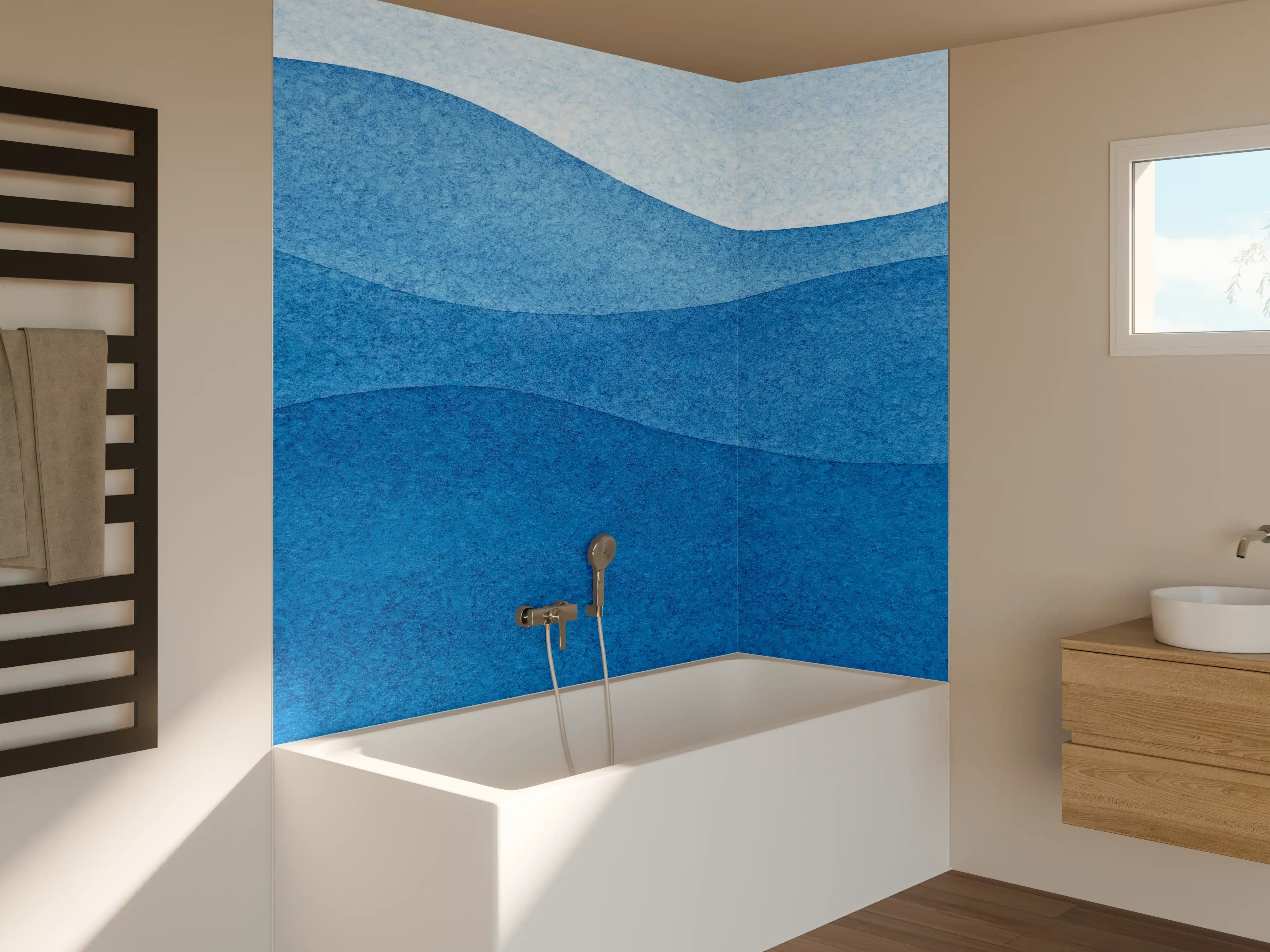 Badewannen-Rückwand - Abstrakte Wellenmuster in Blau
