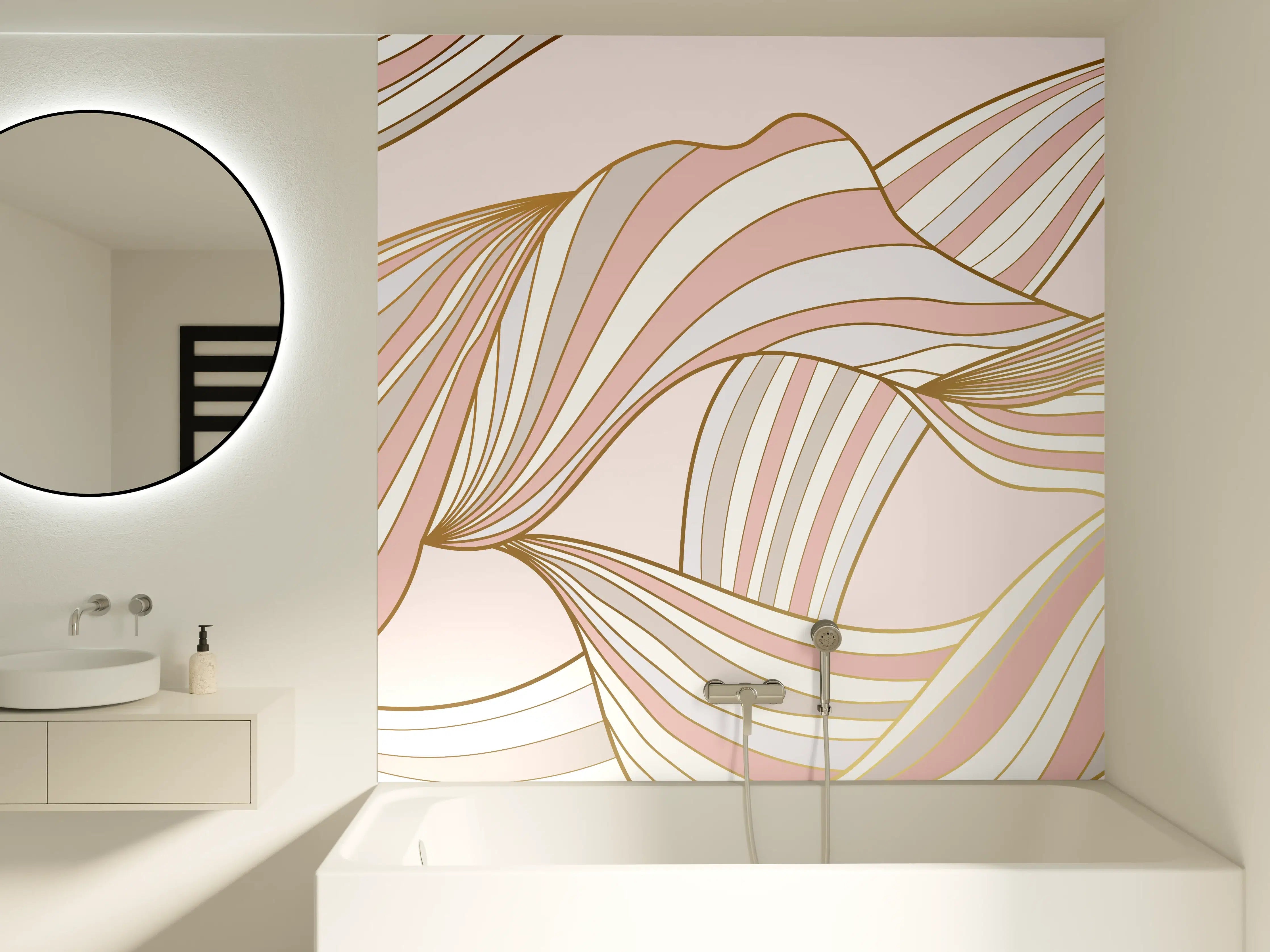 Badewannen-Rückwand - Abstrakte Wogen Rosa Gold