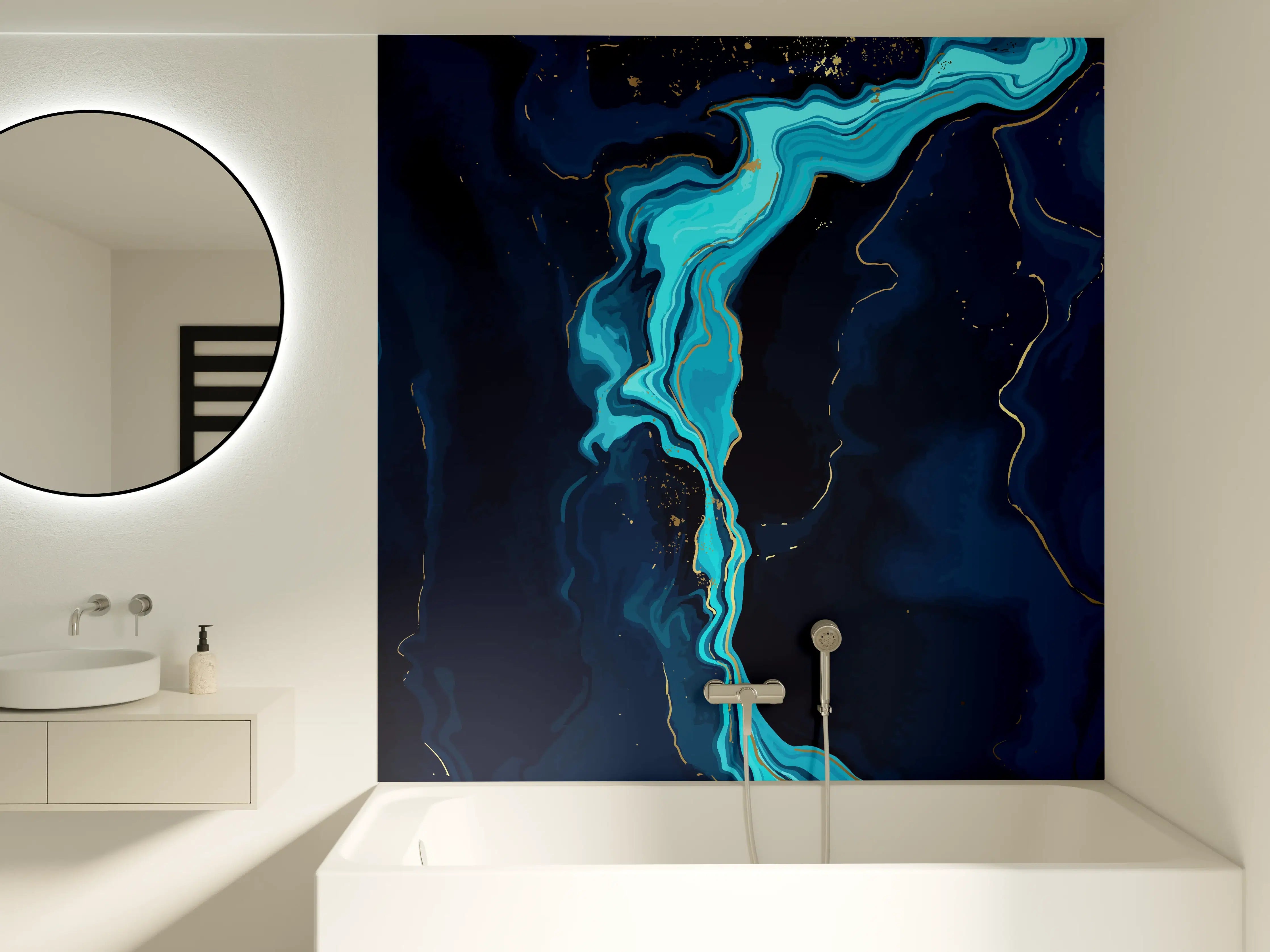 Badewannen-Rückwand - Abstrakte blaue Tiefsee-Strömung