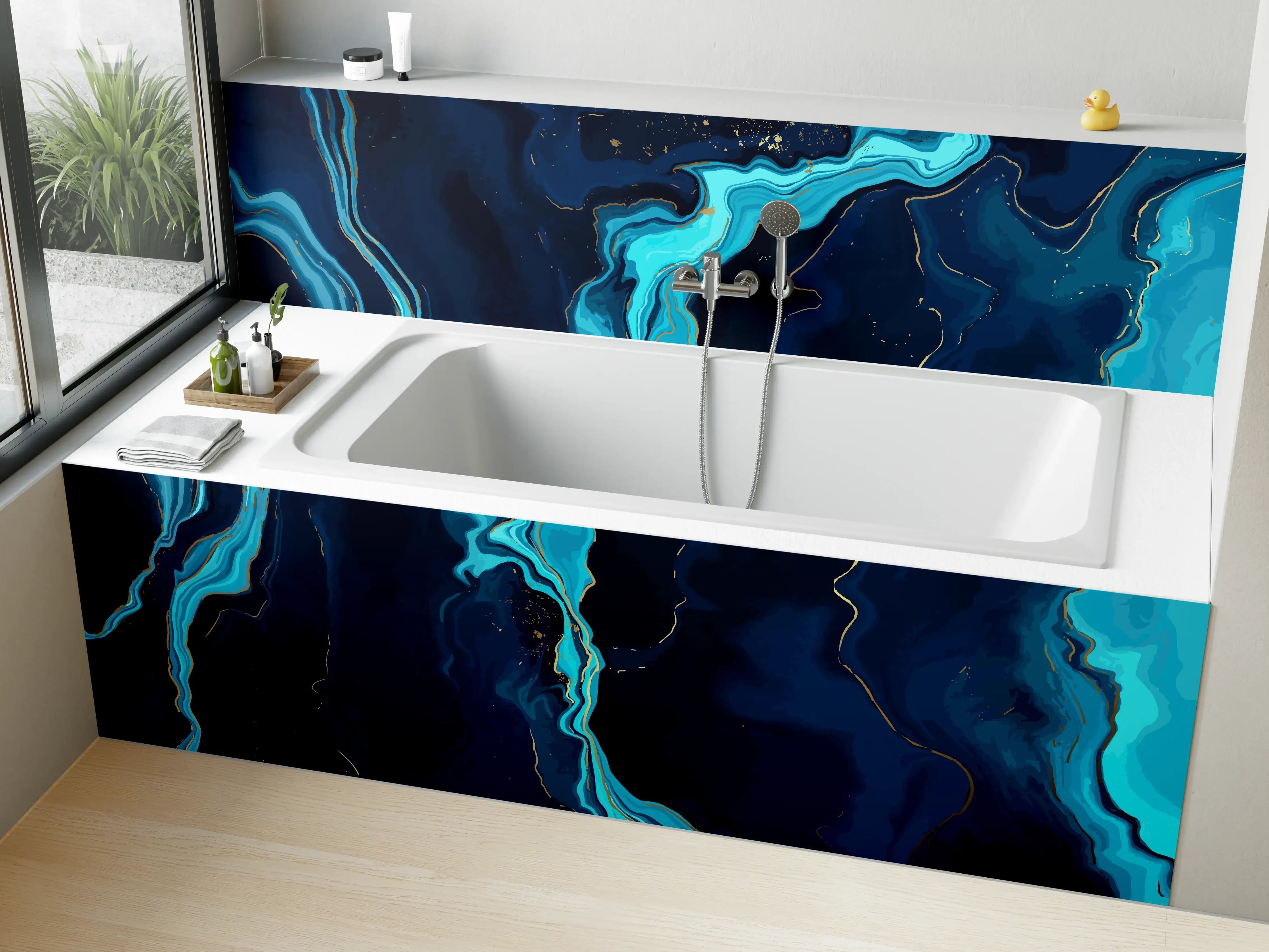 Badewannen-Rückwand - Abstrakte blaue Tiefsee-Strömung