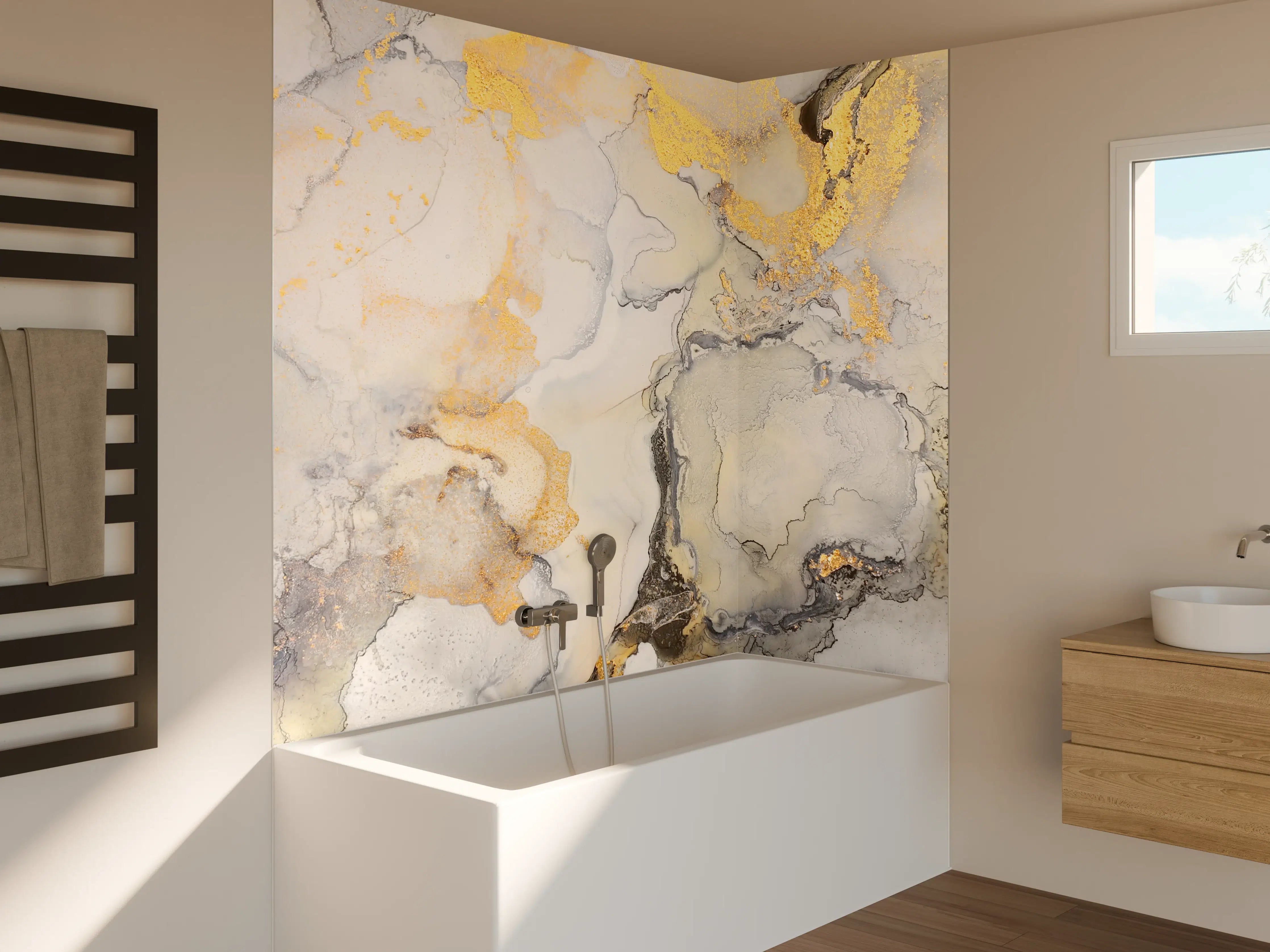Badewannen-Rückwand - Abstrakte helle Flüssigkunstmalerei