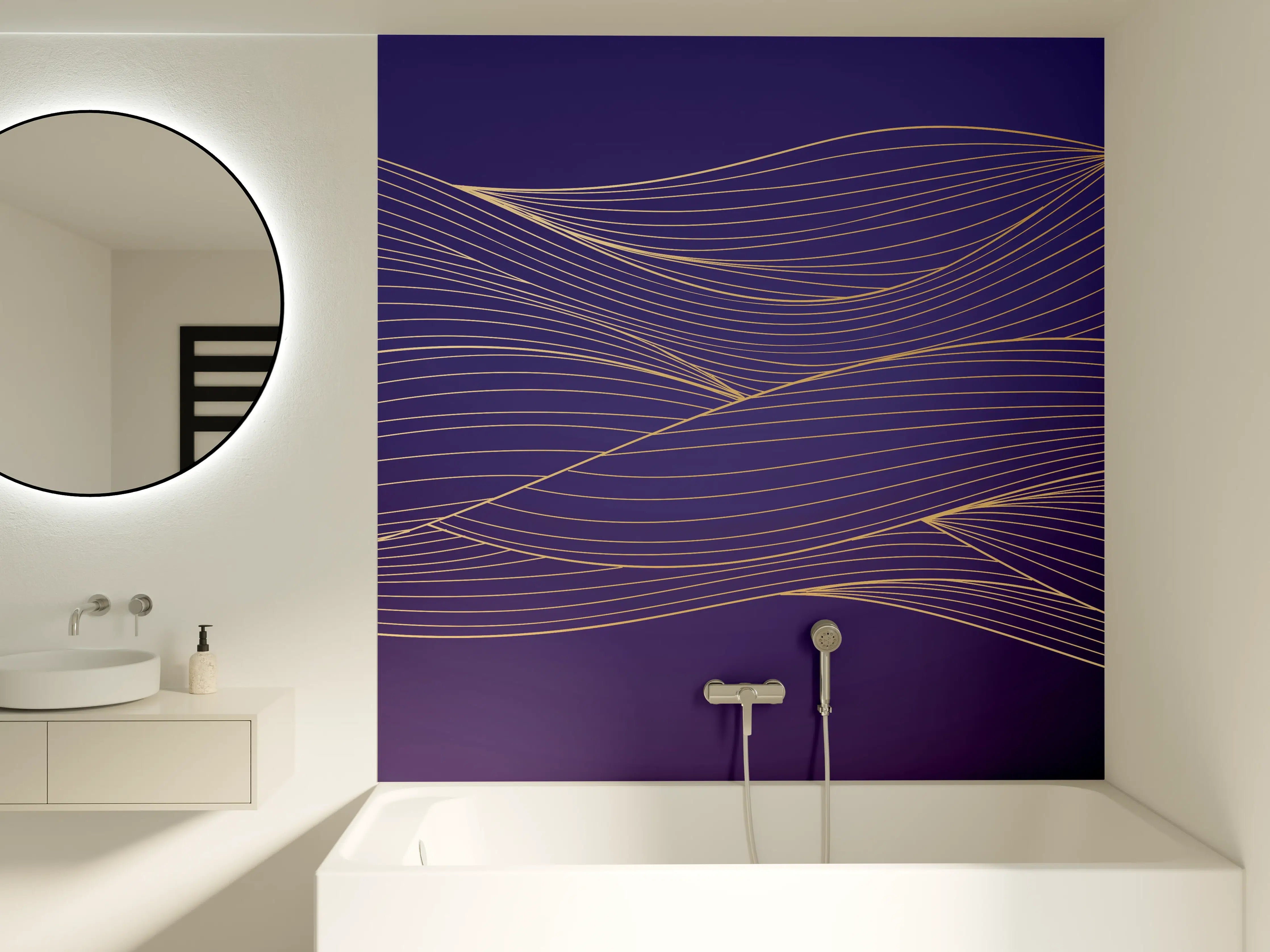 Badewannen-Rückwand - Abstrakte lila Wellenlinien Kunst