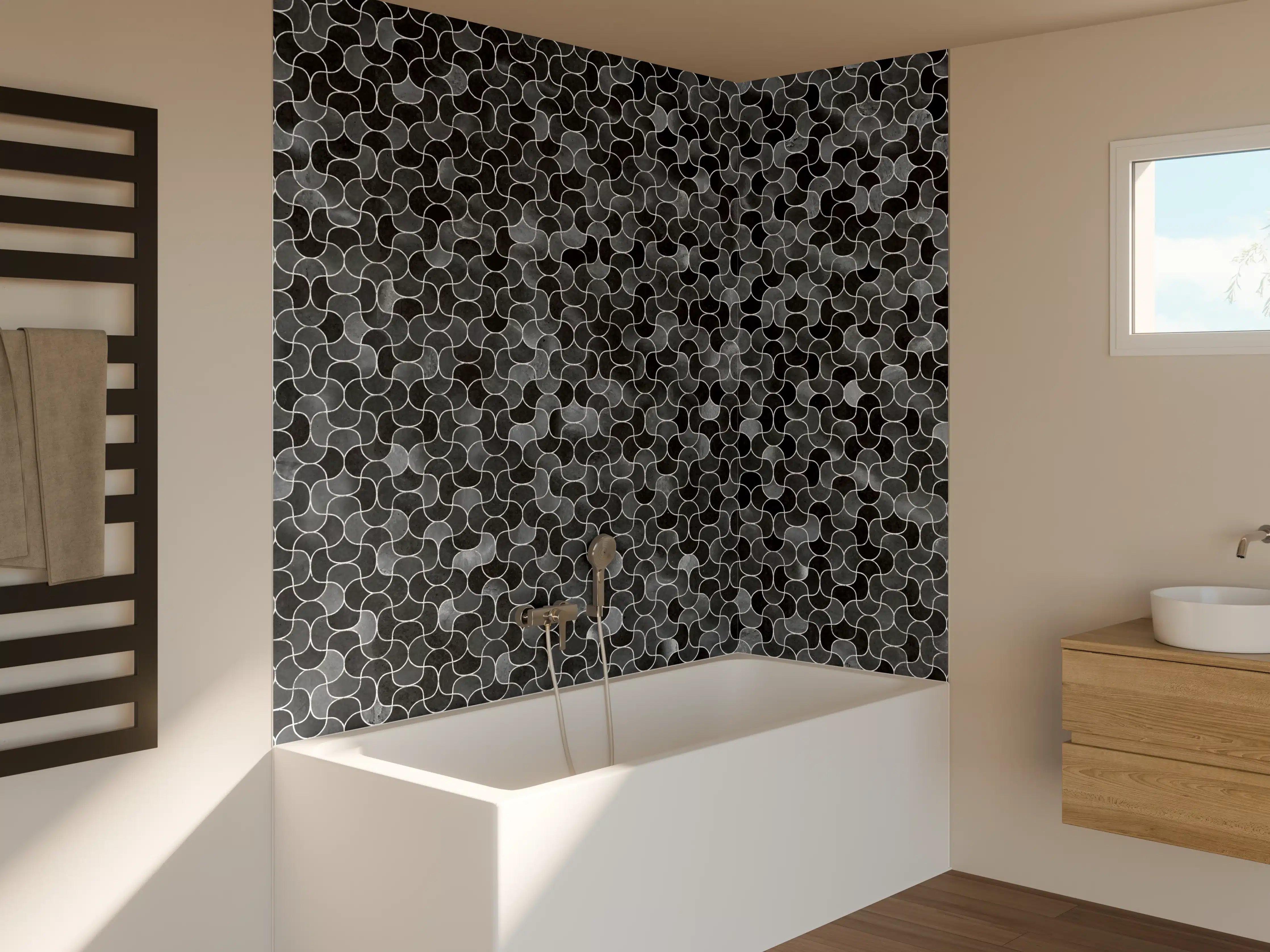 Badewannen-Rückwand - Abstrakte schwarze Pixel Mosaik Textur
