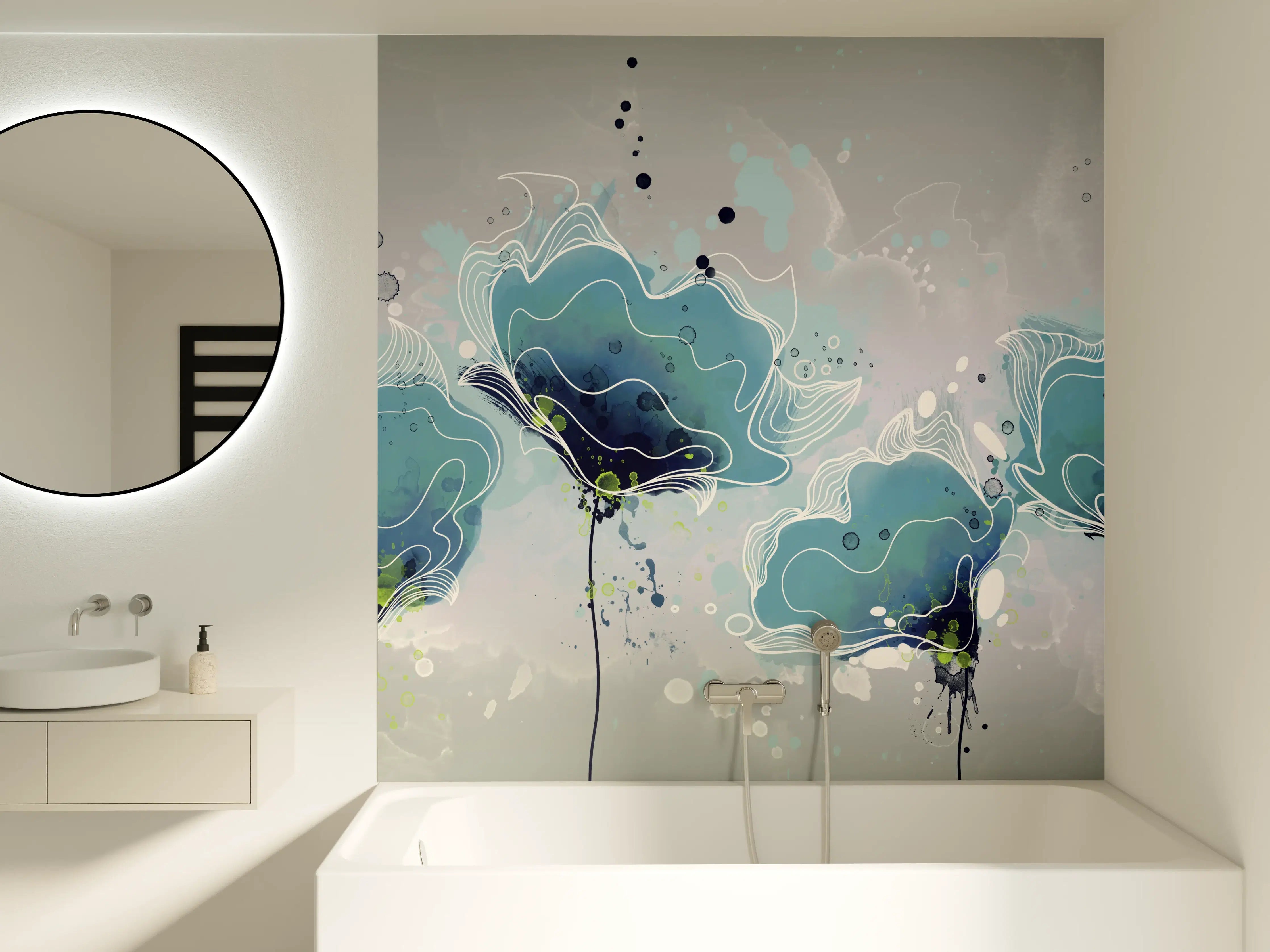 Badewannen-Rückwand - Abstrakten blauen Aquarellblumen
