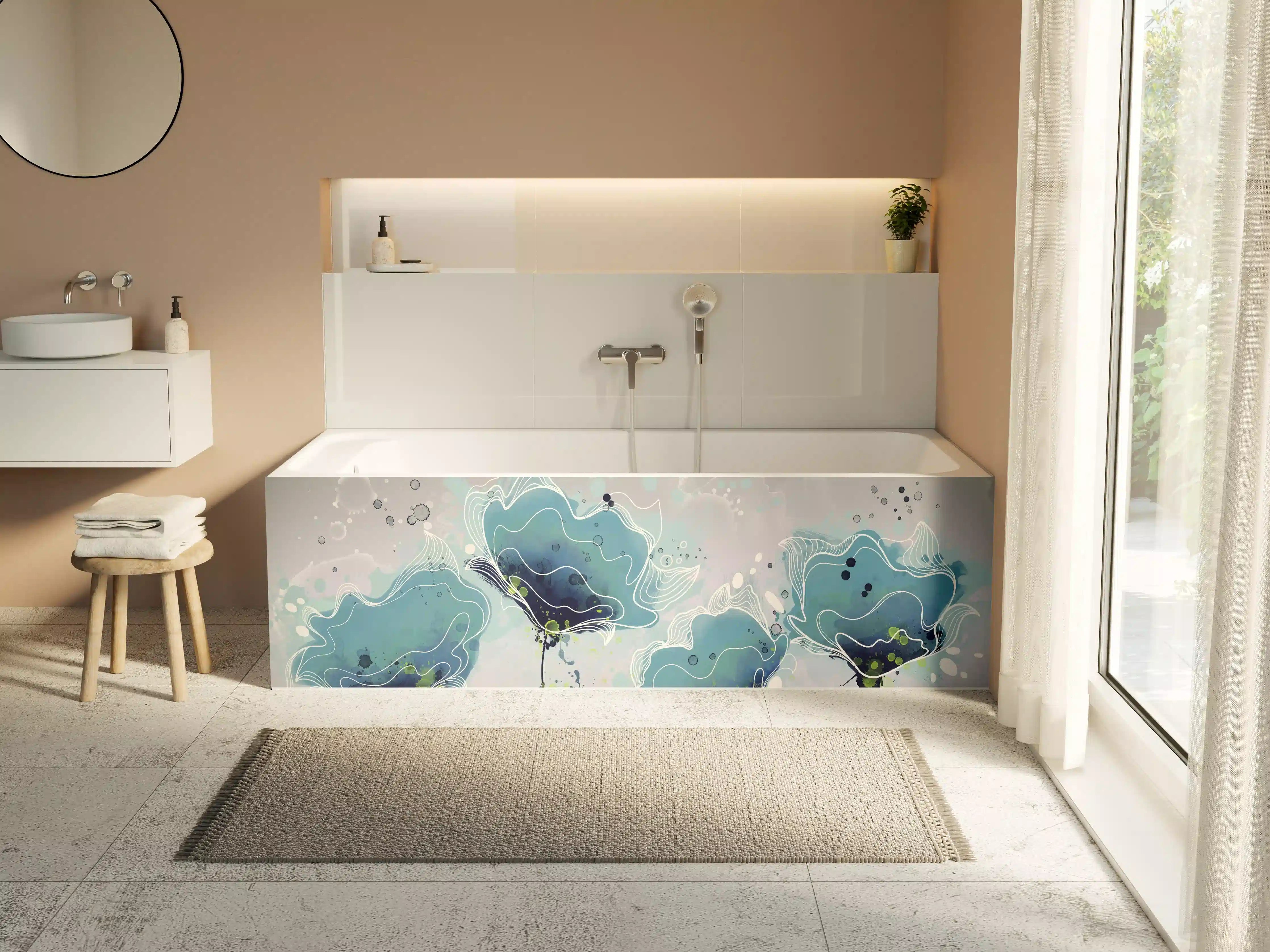 Badewannen-Rückwand - Abstrakten blauen Aquarellblumen