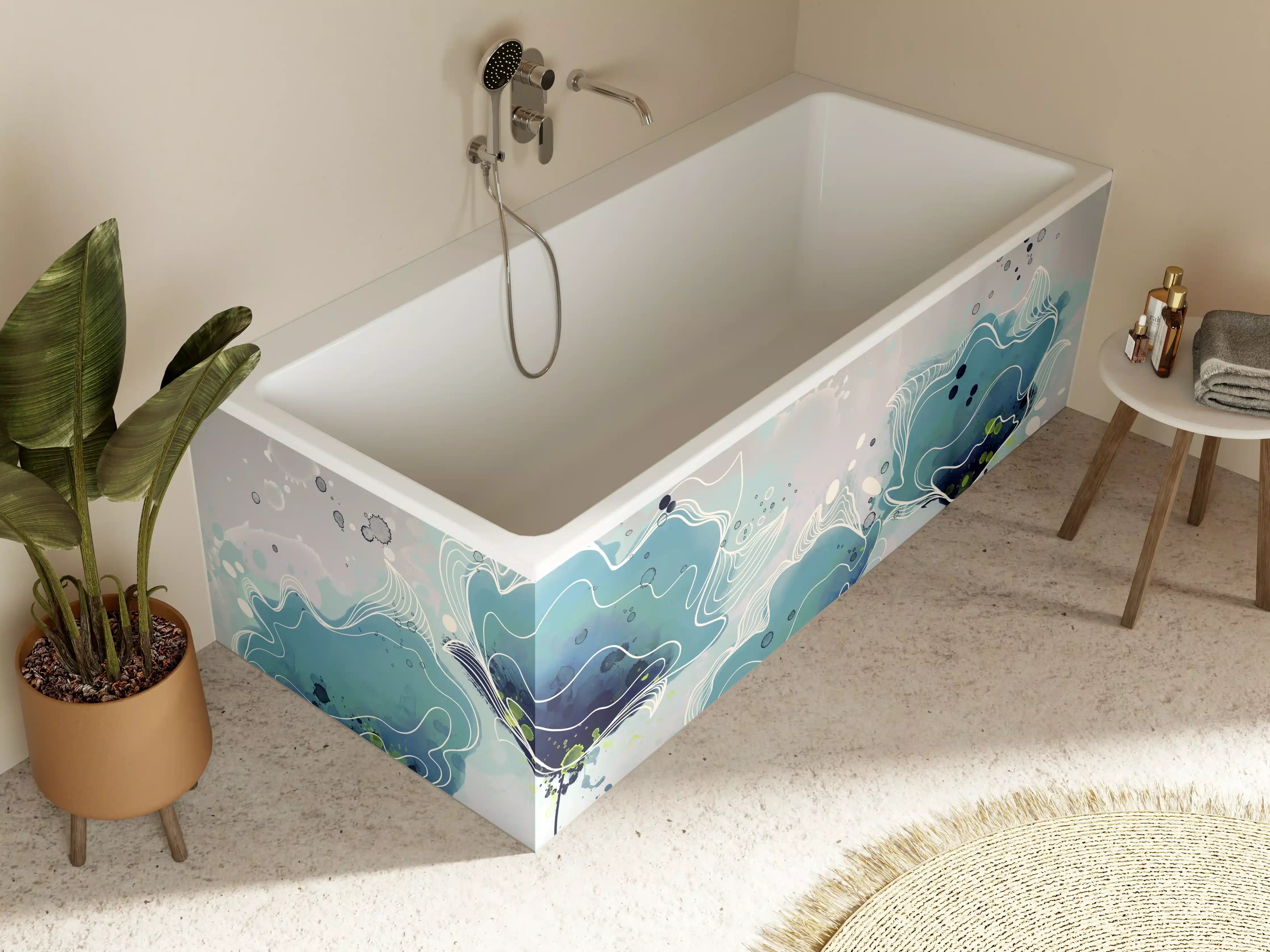 Badewannen-Rückwand - Abstrakten blauen Aquarellblumen