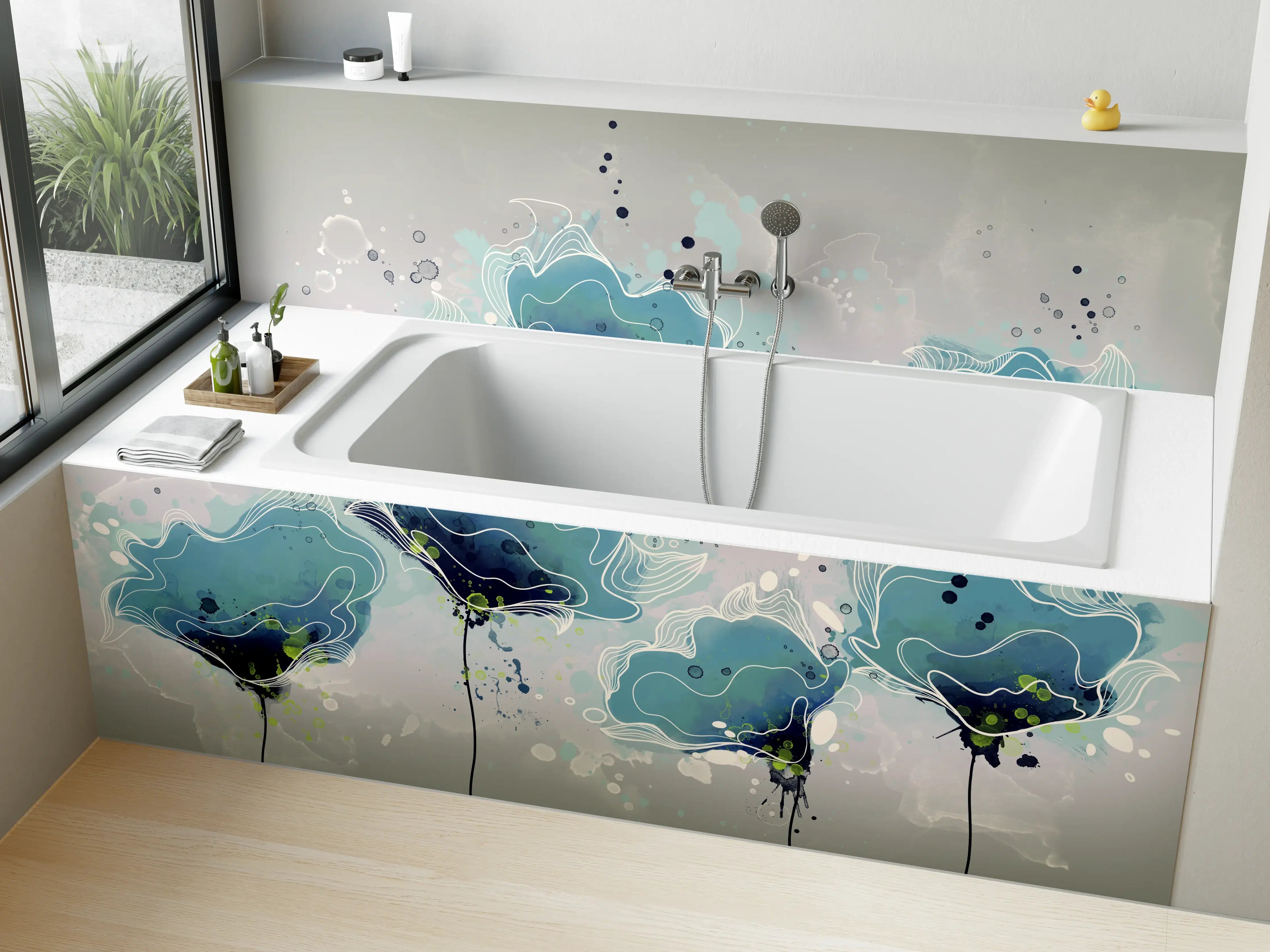 Badewannen-Rückwand - Abstrakten blauen Aquarellblumen
