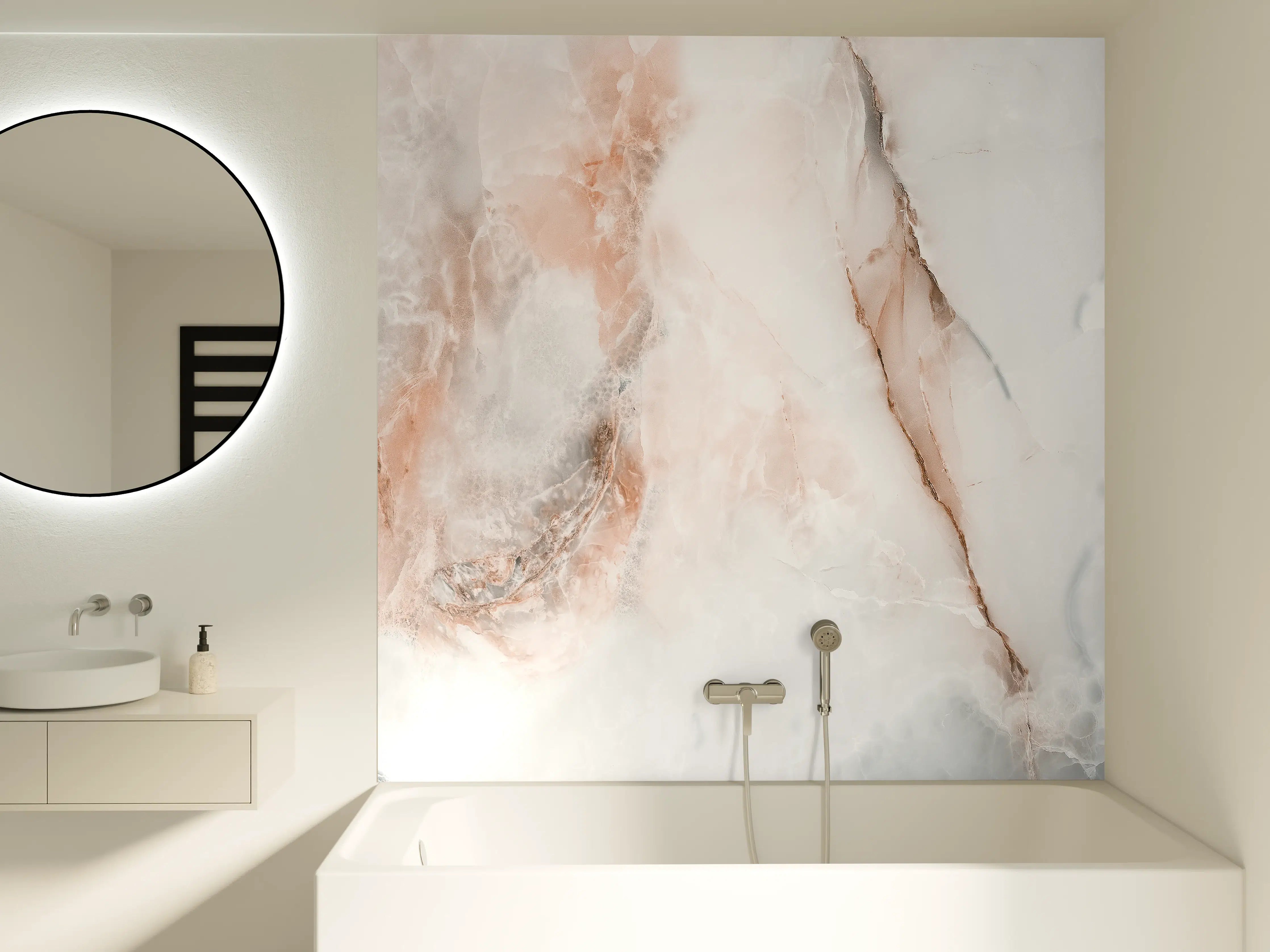 Badewannen-Rückwand - Abstrakter Marmor mit Rot-Grauen Naturfarben