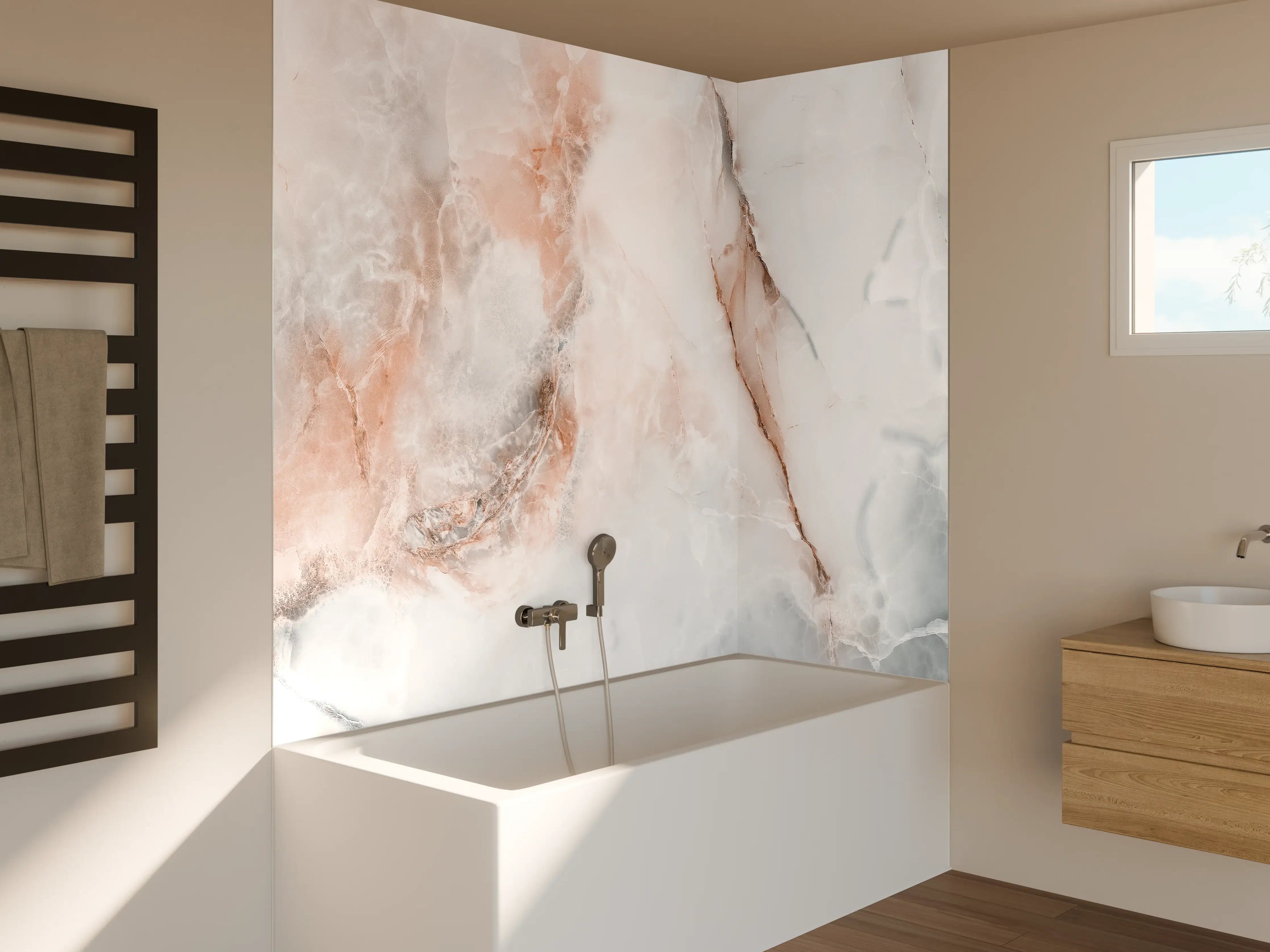 Badewannen-Rückwand - Abstrakter Marmor mit Rot-Grauen Naturfarben