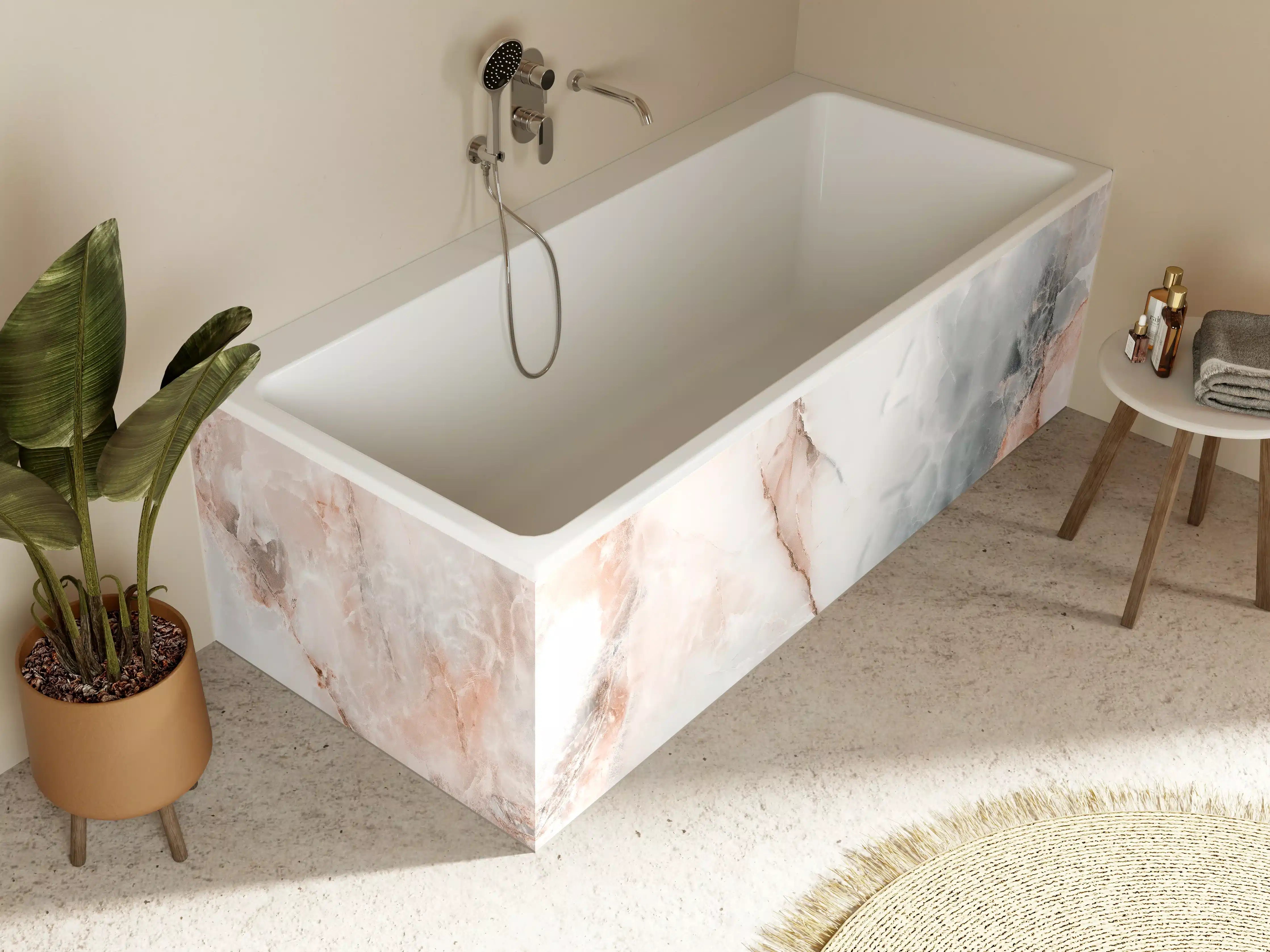 Badewannen-Rückwand - Abstrakter Marmor mit Rot-Grauen Naturfarben