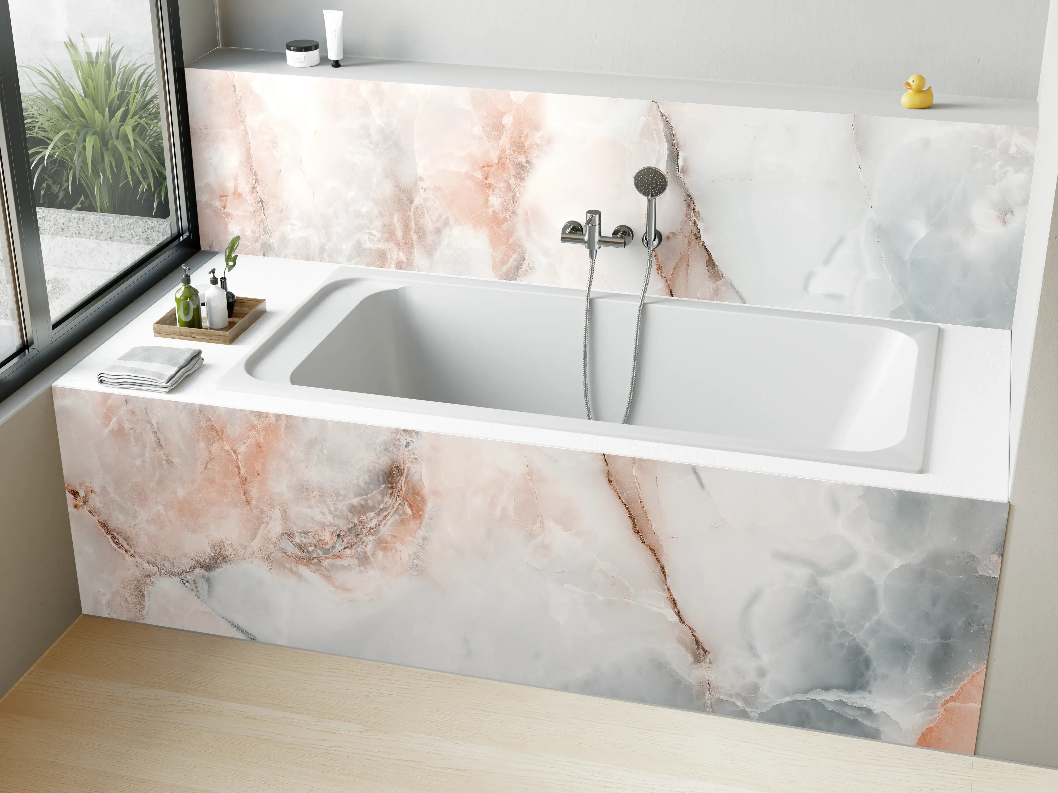 Badewannen-Rückwand - Abstrakter Marmor mit Rot-Grauen Naturfarben