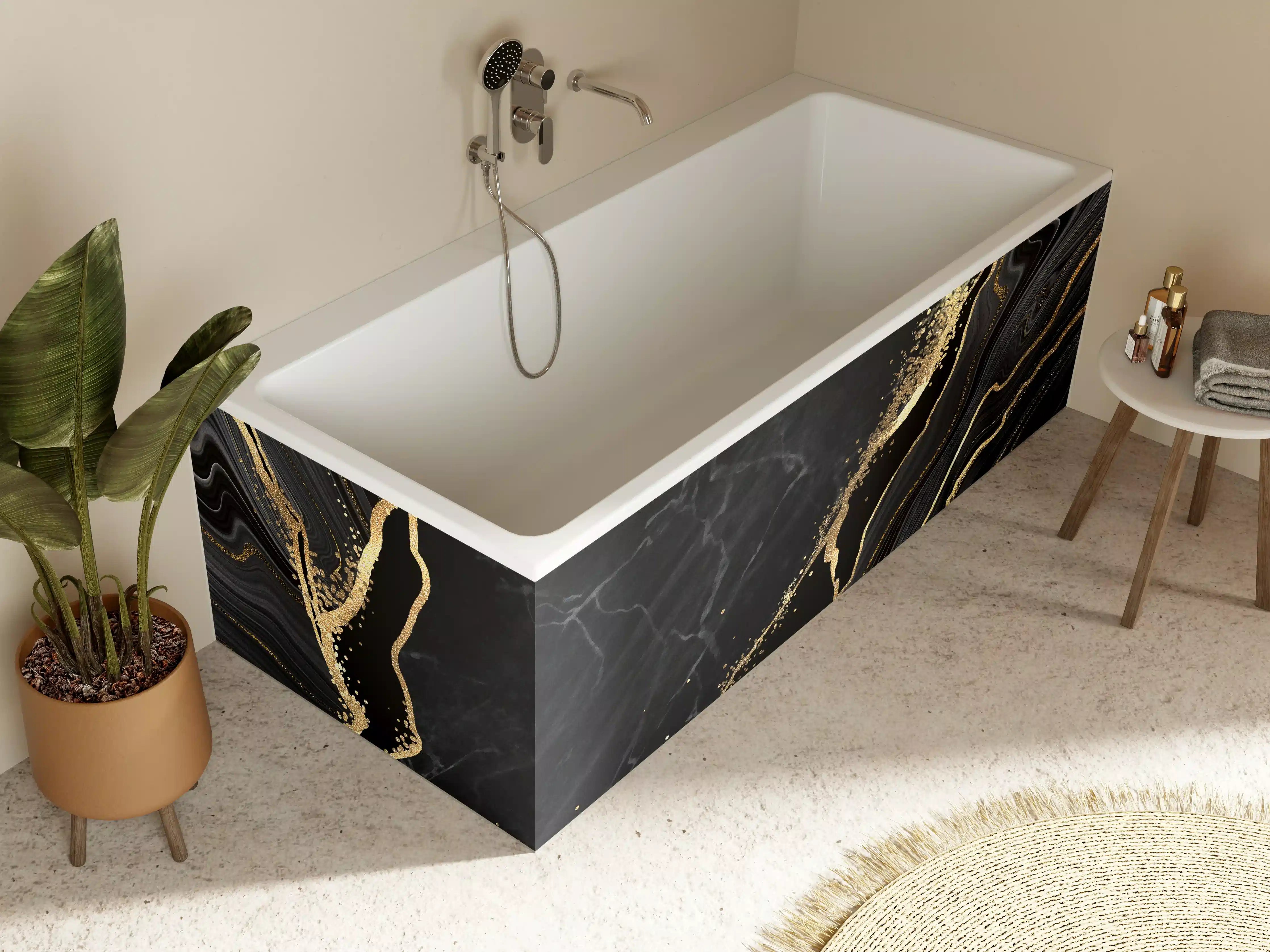 Badewannen-Rückwand - Abstrakter schwarzer Marmor mit goldenen Adern
