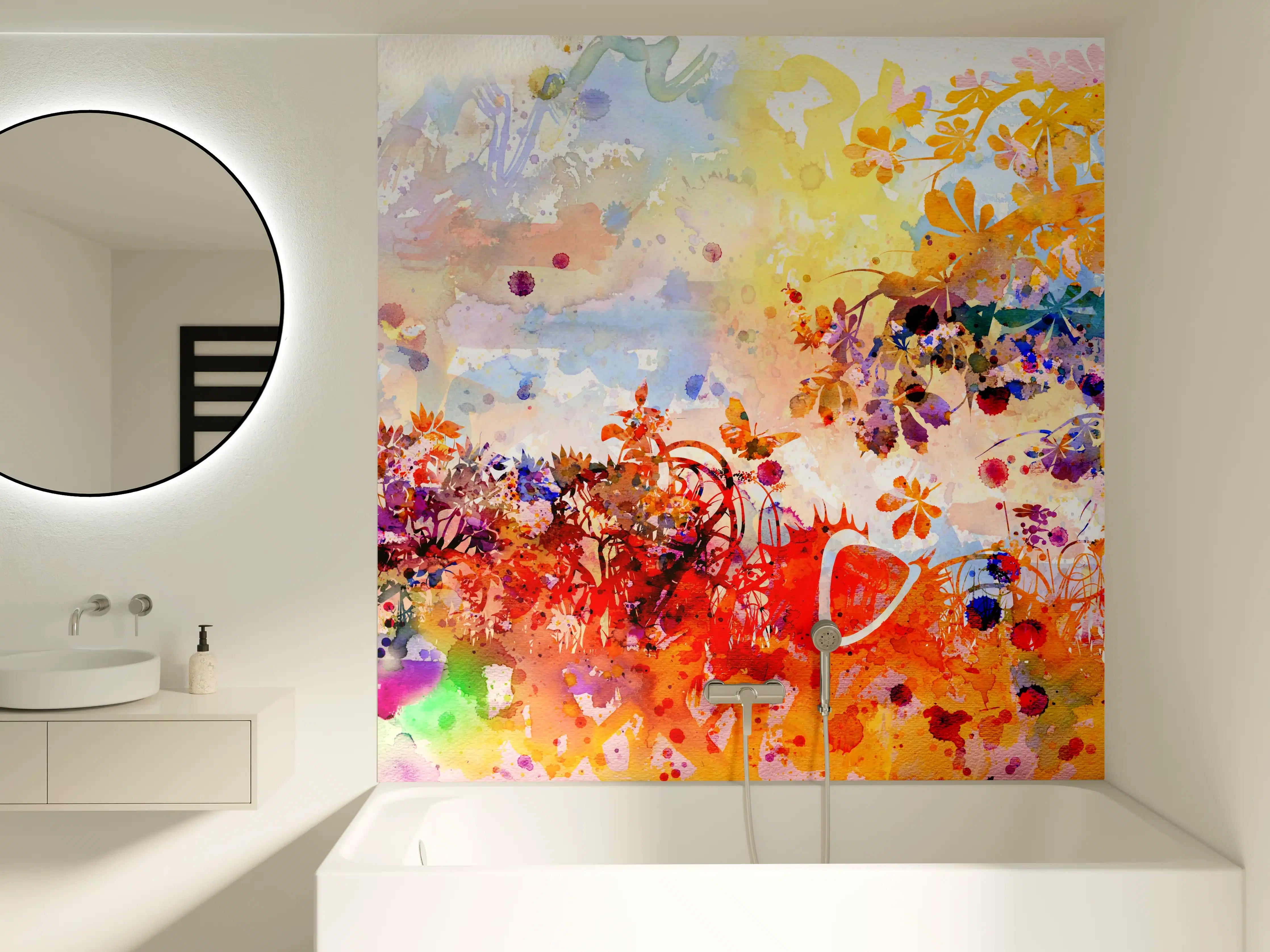Badewannen-Rückwand - Abstraktes Aquarell eines Herbstwaldes