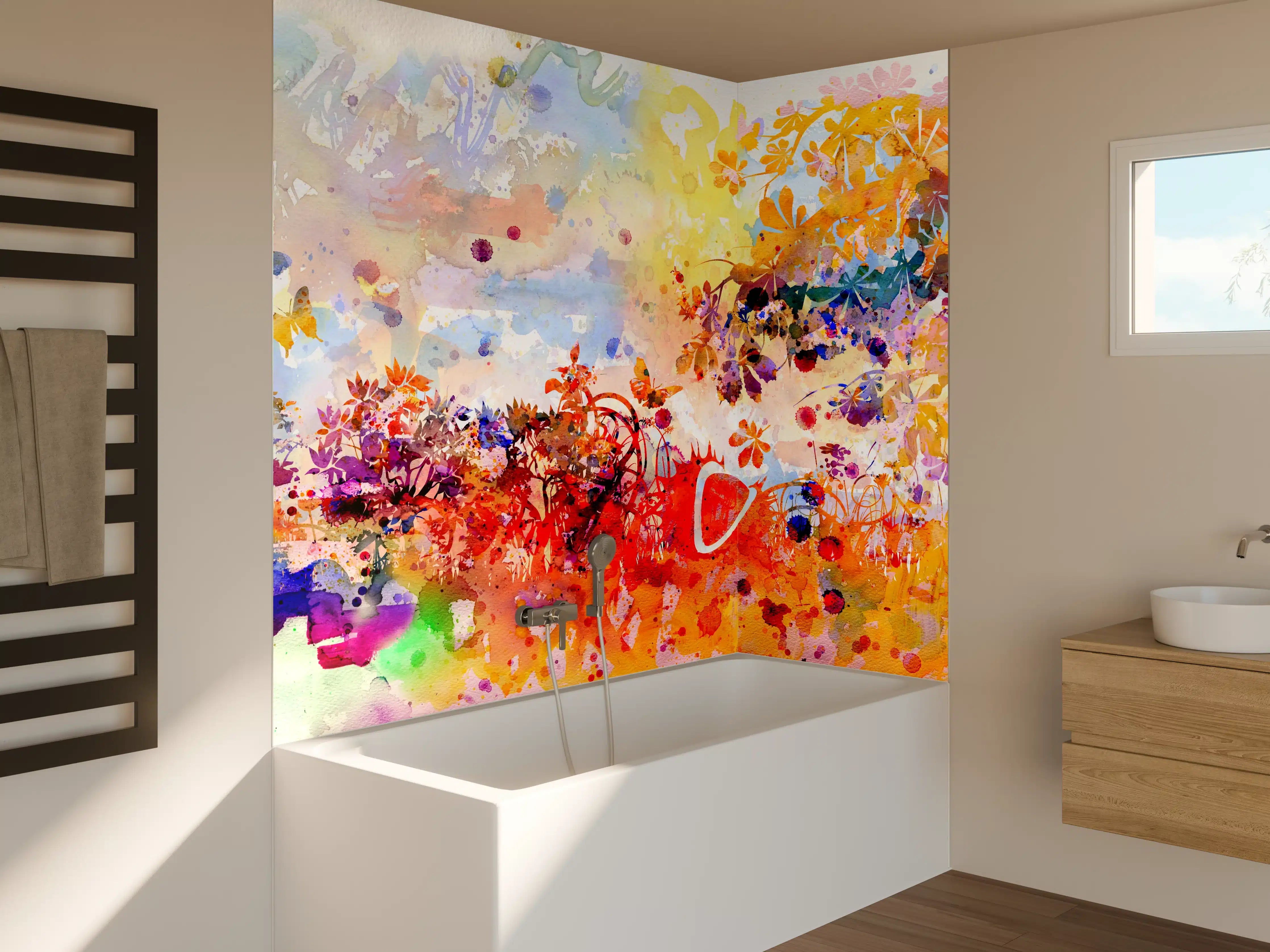 Badewannen-Rückwand - Abstraktes Aquarell eines Herbstwaldes