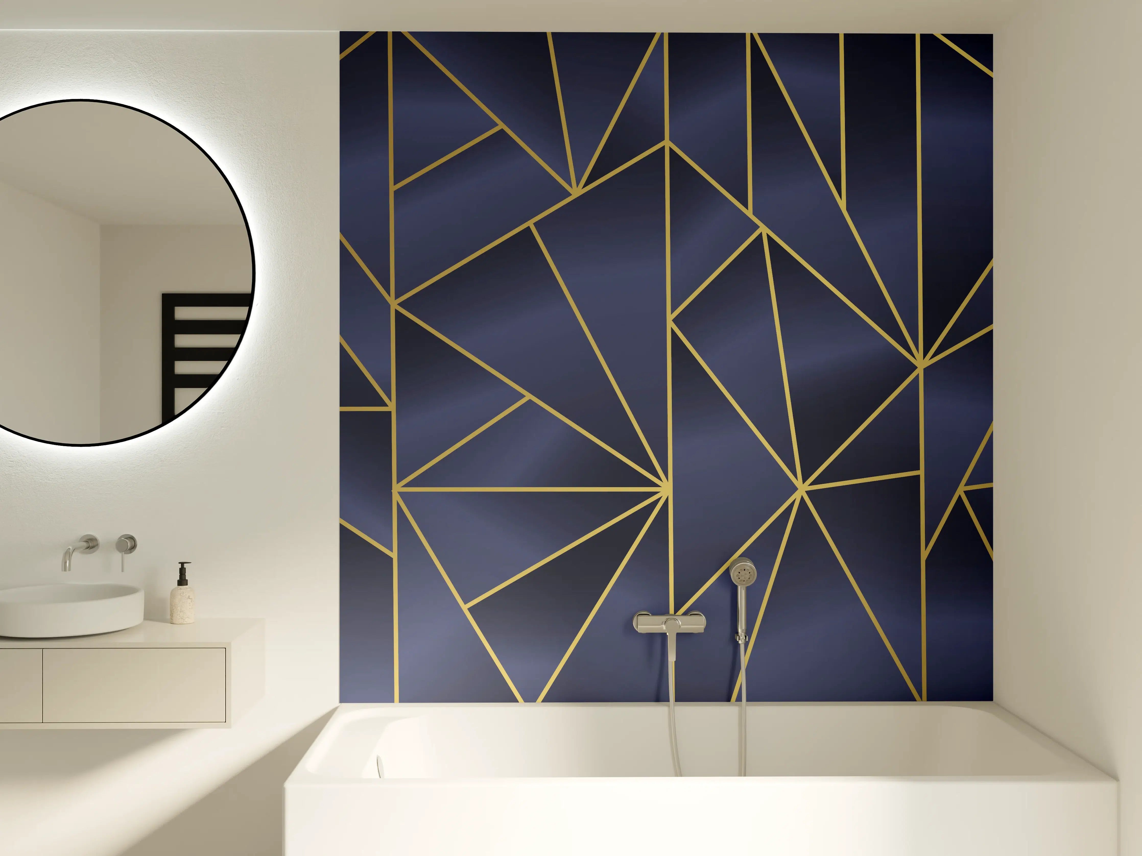 Badewannen-Rückwand - Abstraktes Blau-Gold Muster
