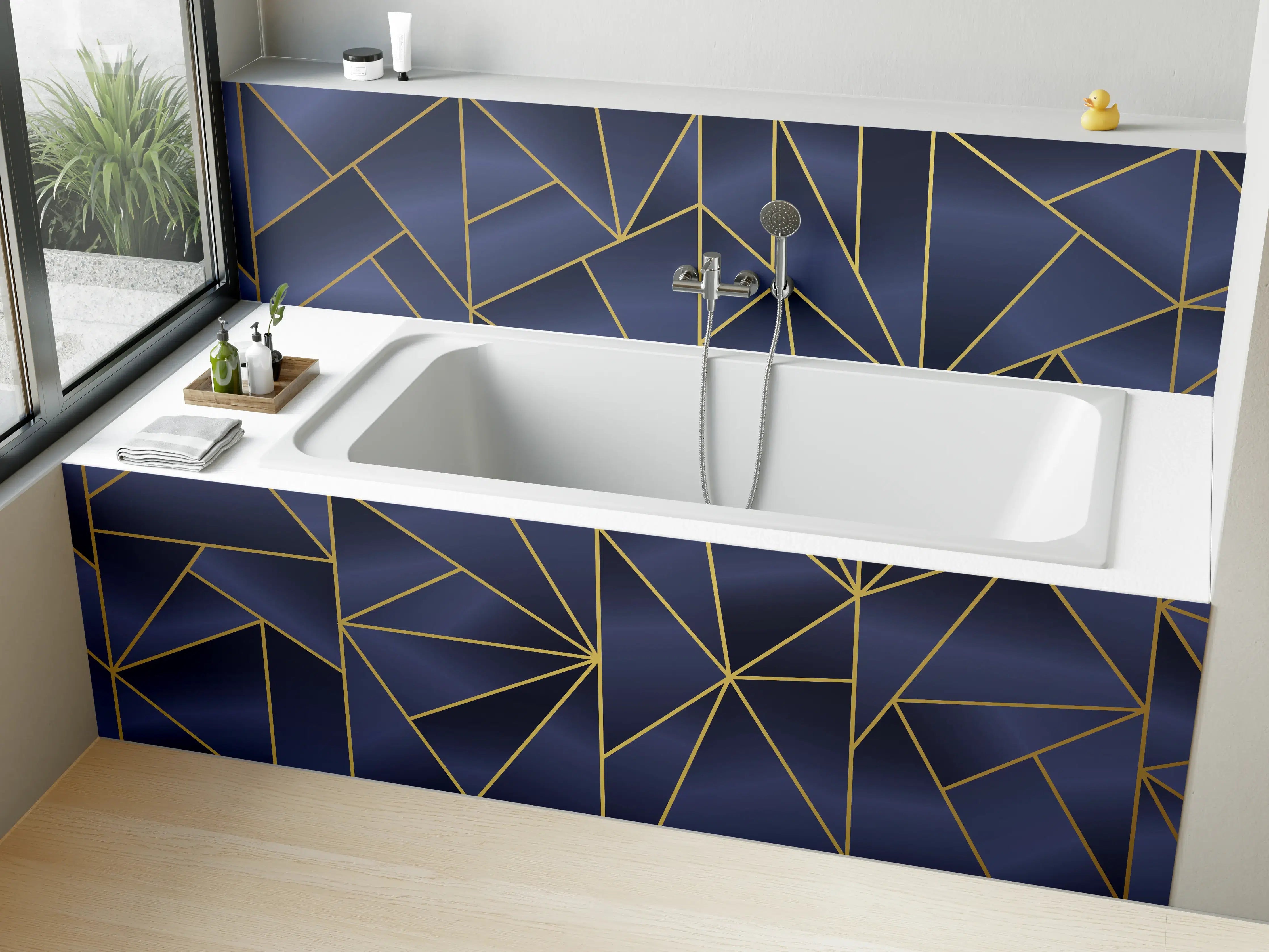 Badewannen-Rückwand - Abstraktes Blau-Gold Muster