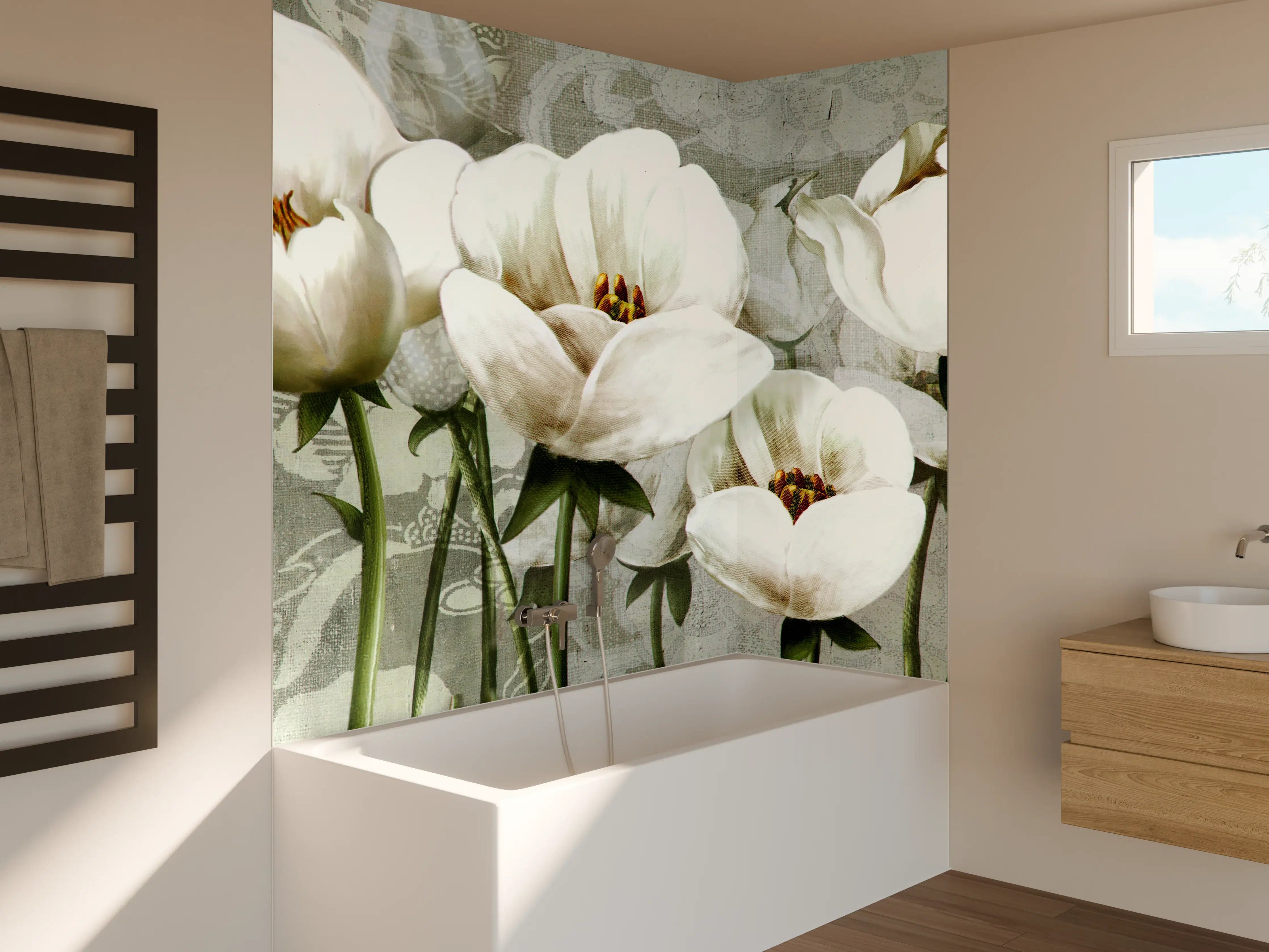 Badewannen-Rückwand - Abstraktes Blumen Tapetendesign