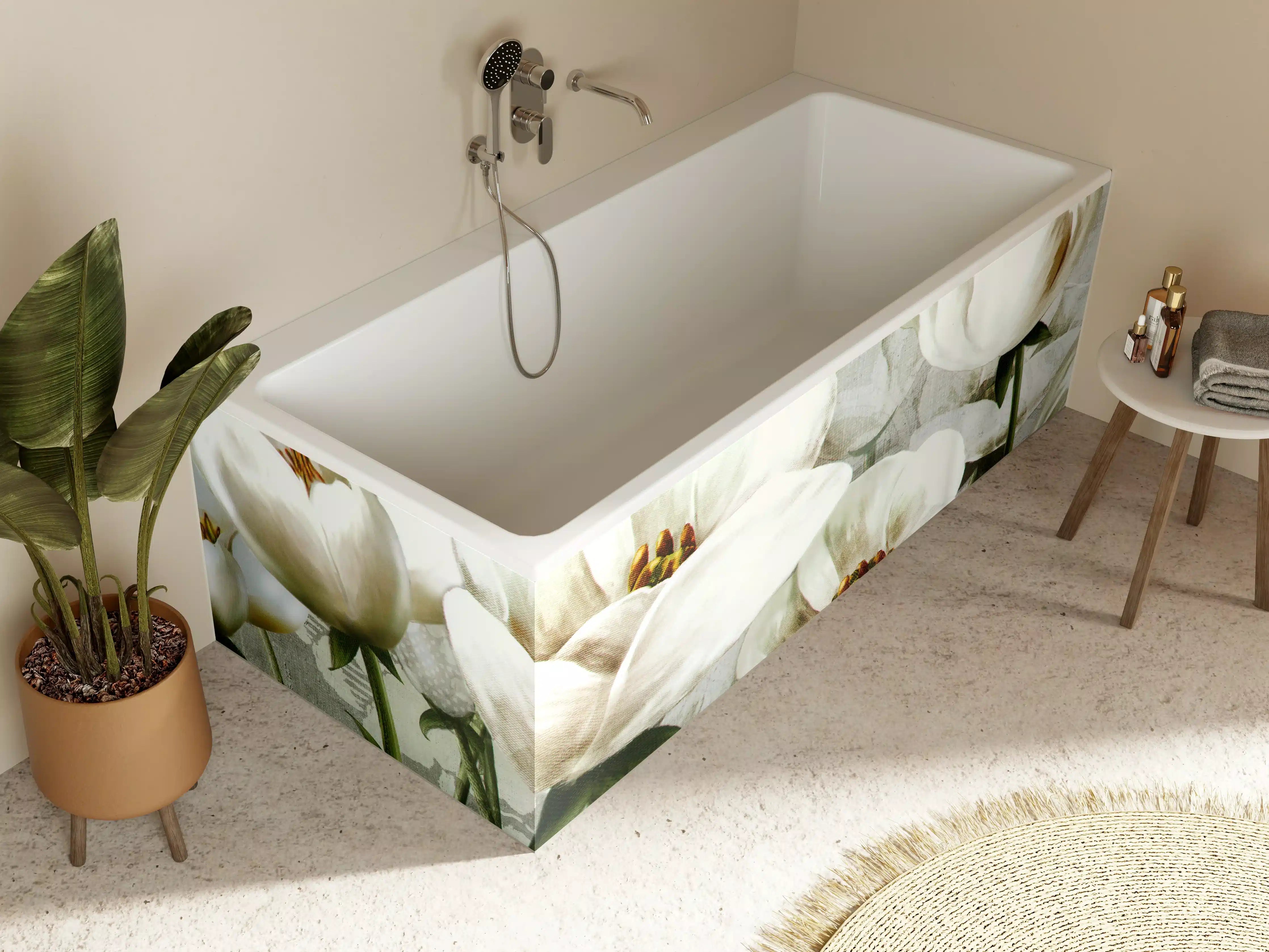 Badewannen-Rückwand - Abstraktes Blumen Tapetendesign