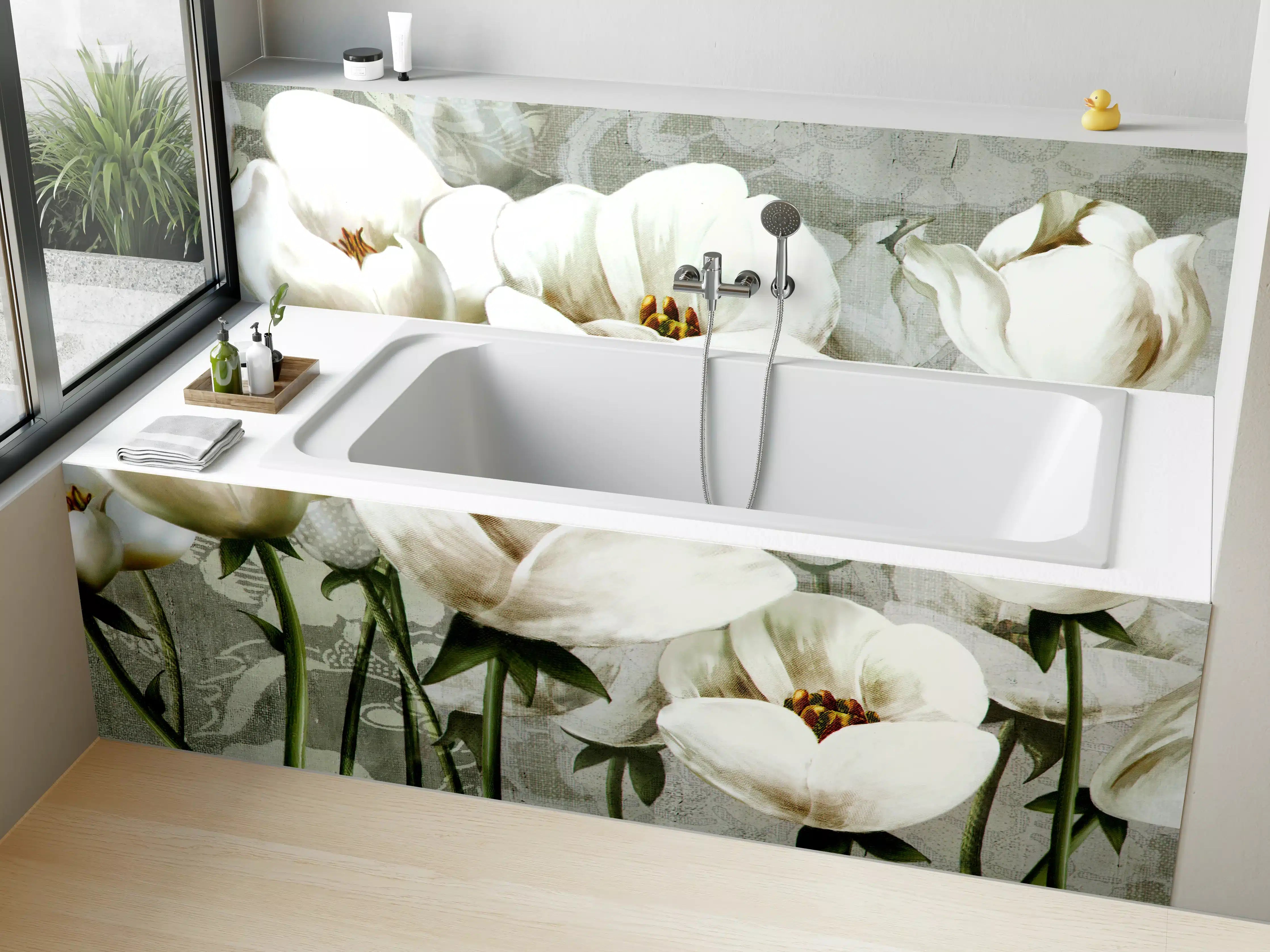 Badewannen-Rückwand - Abstraktes Blumen Tapetendesign