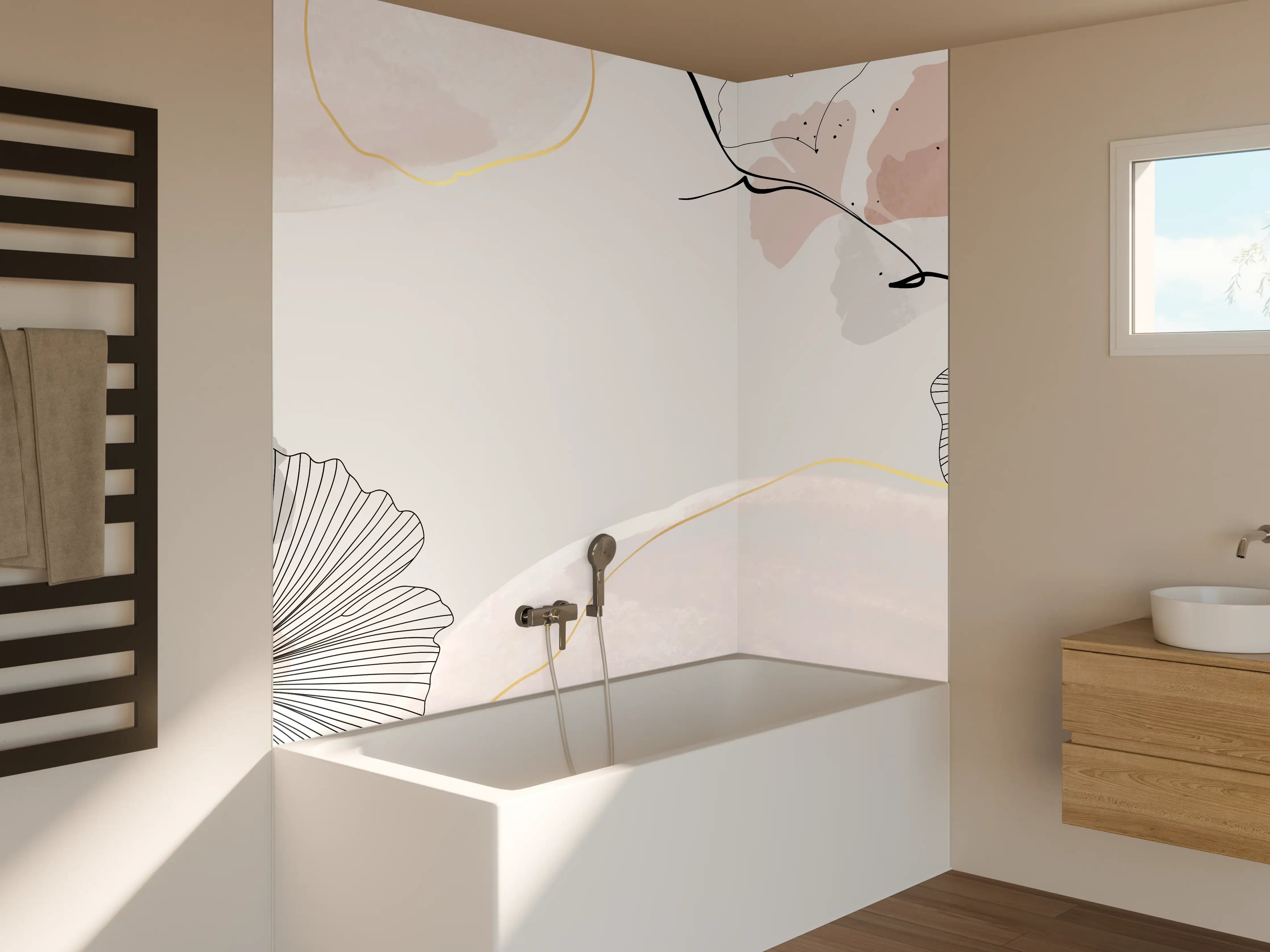 Badewannen-Rückwand - Abstraktes Ginkgo-Blatt Design