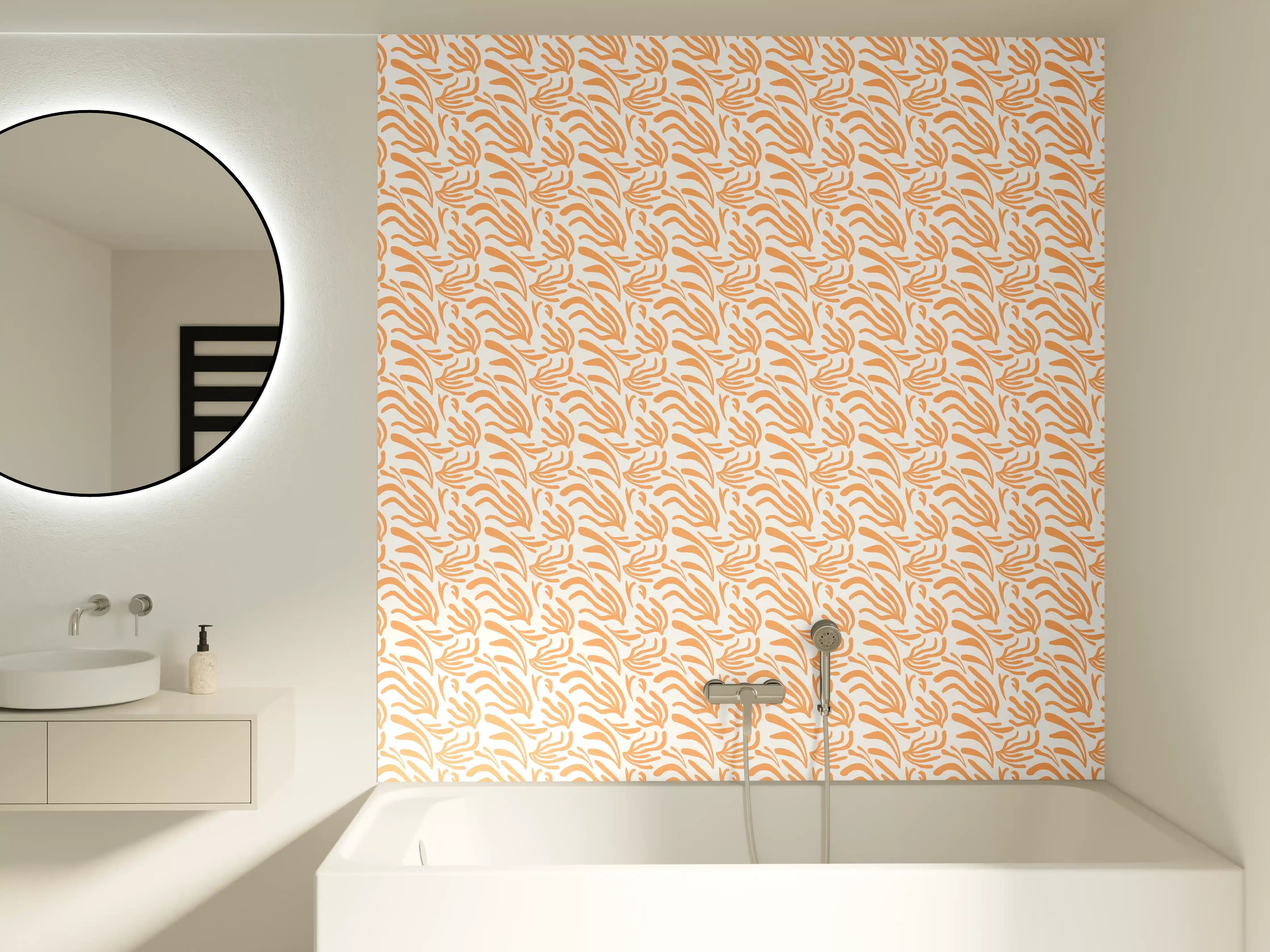 Badewannen-Rückwand - Abstraktes Korallenmuster Orange Weiß