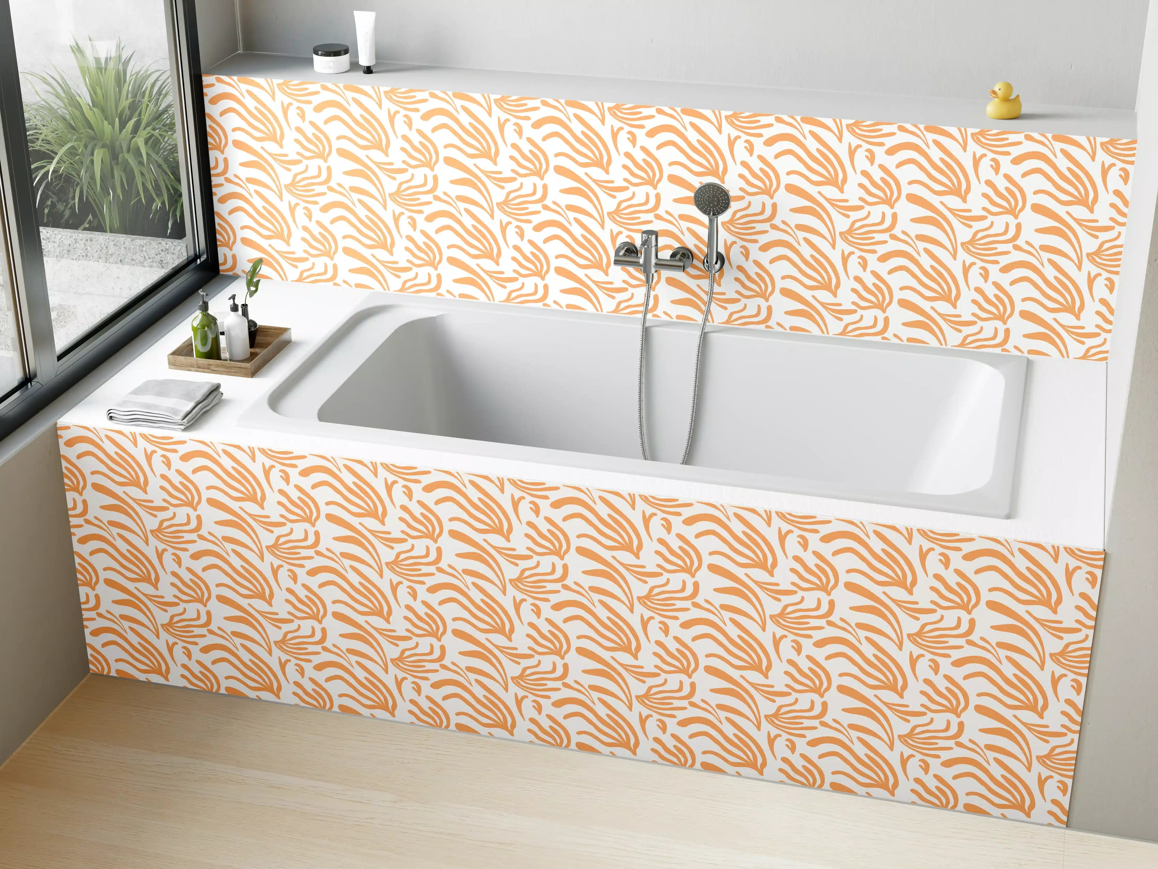 Badewannen-Rückwand - Abstraktes Korallenmuster Orange Weiß