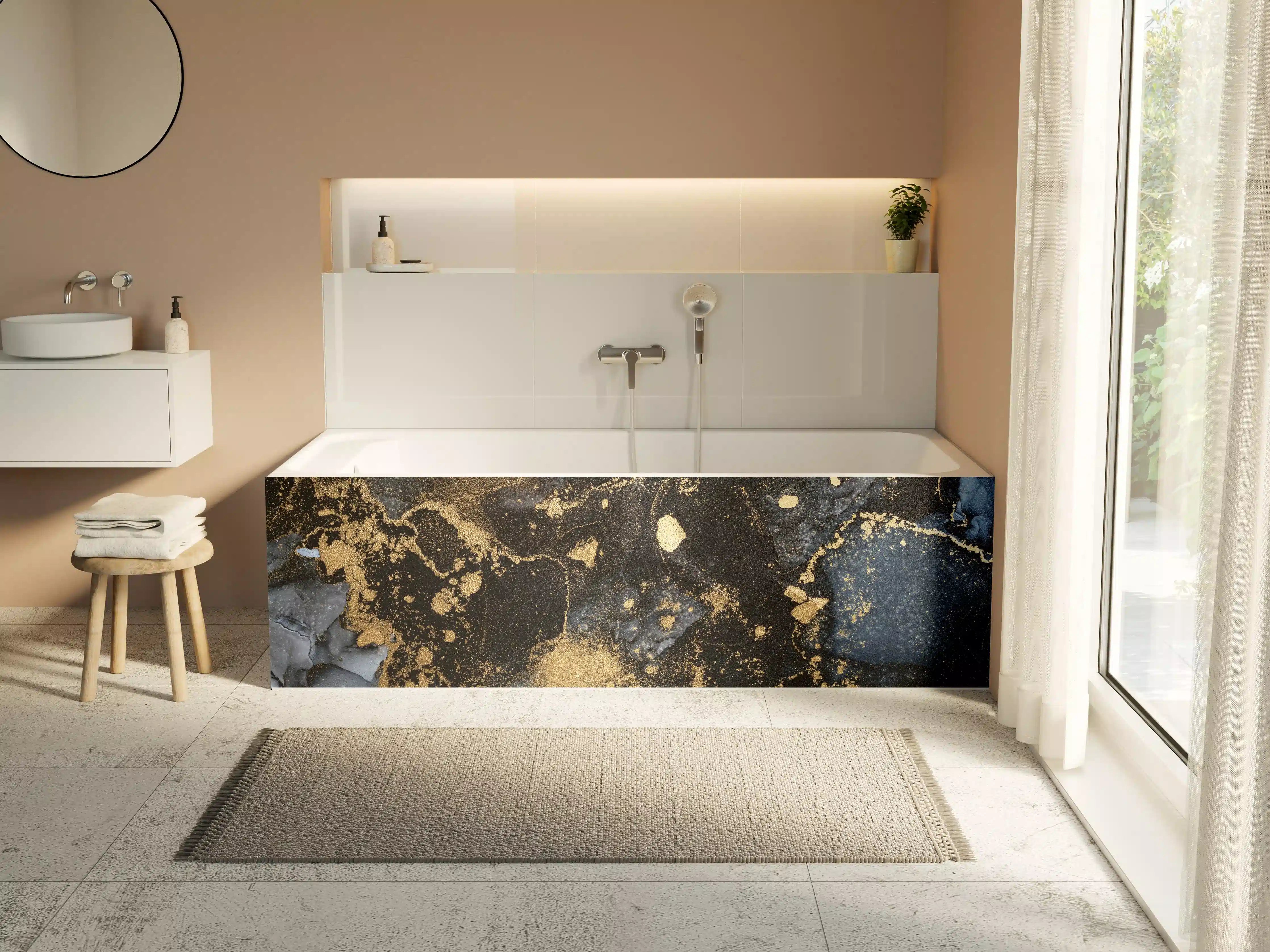 Badewannen-Rückwand - Abstraktes Marmor Wanddesign - Flüssigmalerei