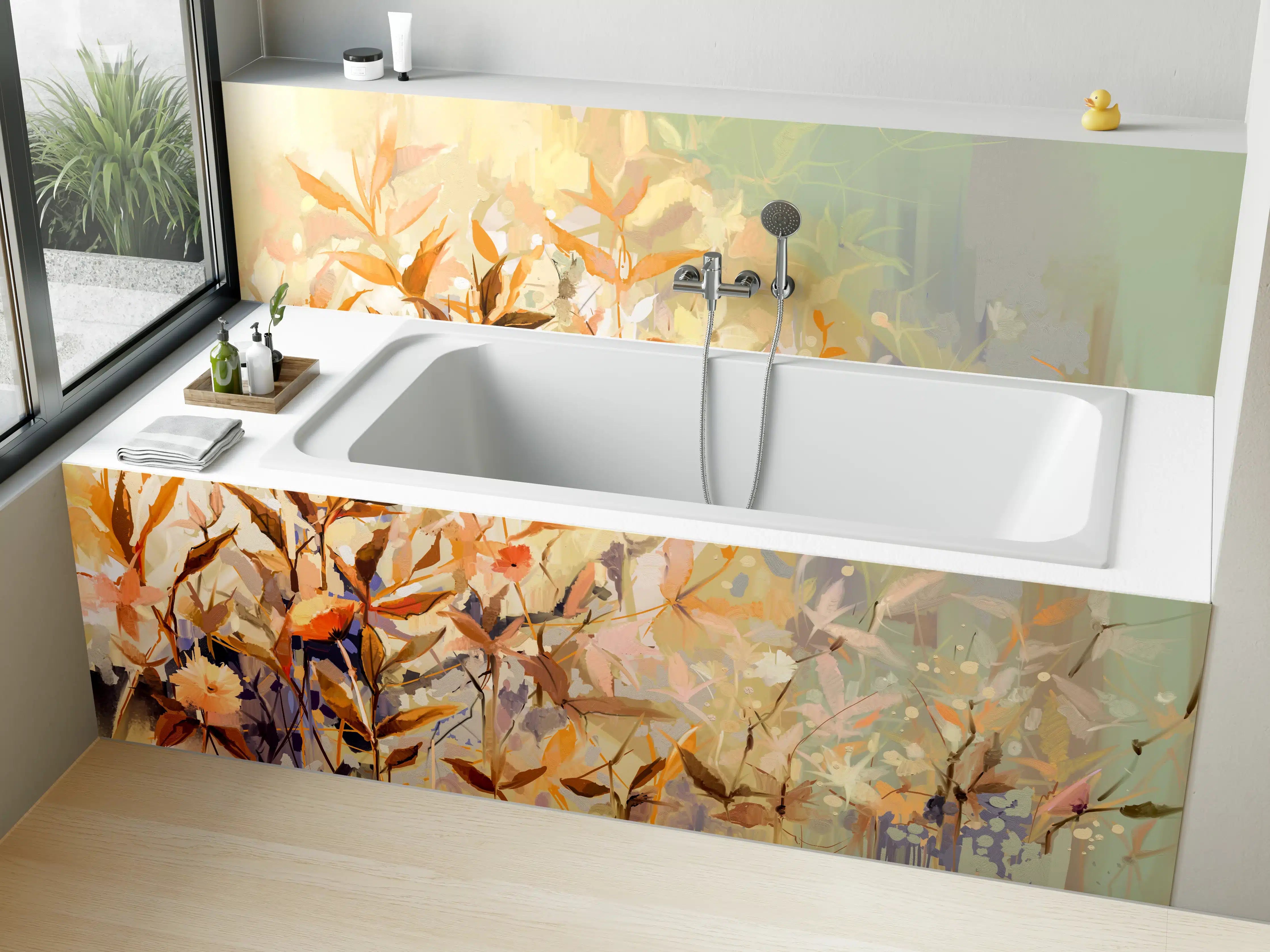Badewannen-Rückwand - Abstraktes Ölgemälde von bunten Blumen