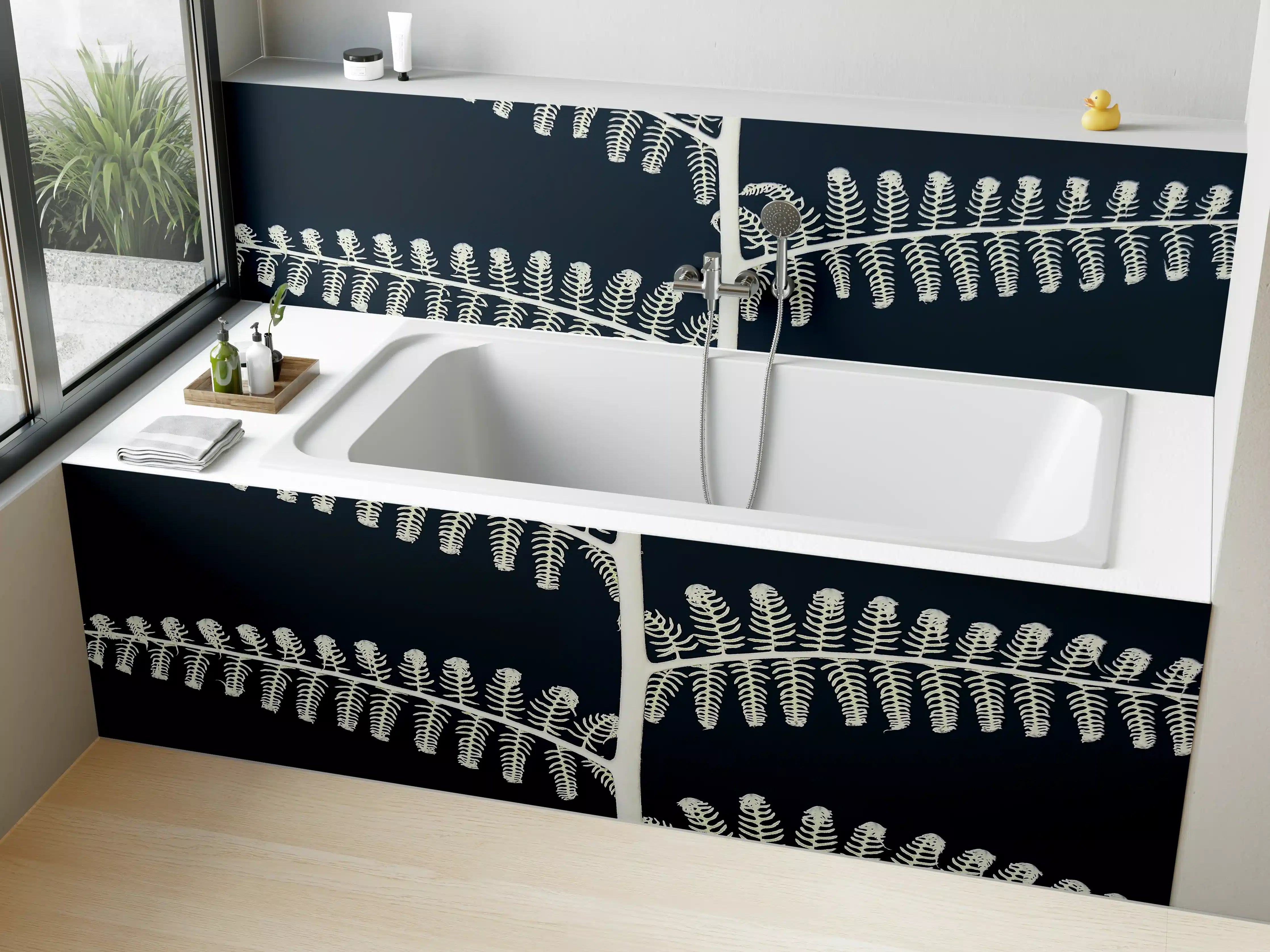 Badewannen-Rückwand - Abstraktes Pflanzen-Farn-Muster