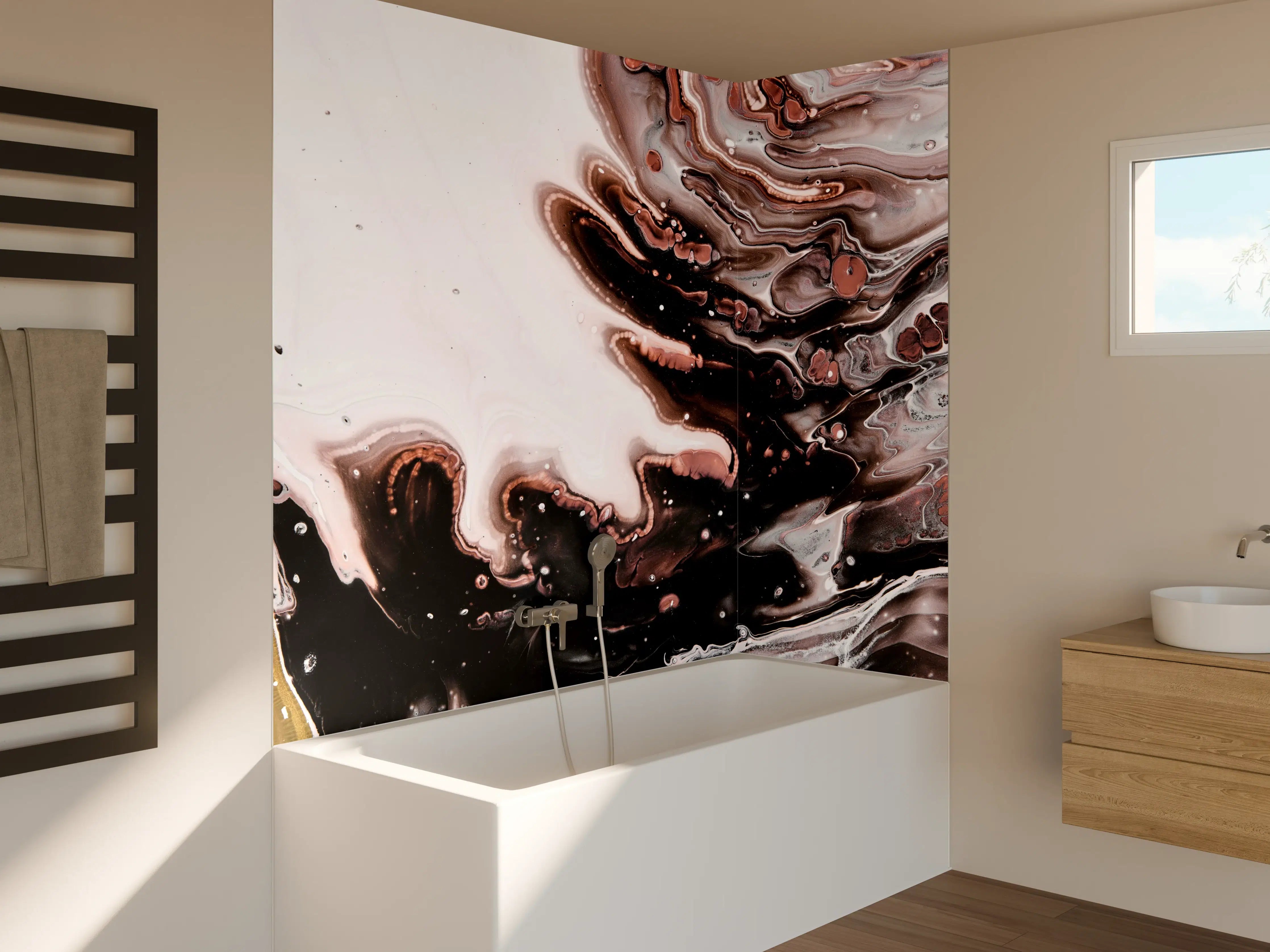 Badewannen-Rückwand - Acryl Flüssigkunst - Dunkle Farben