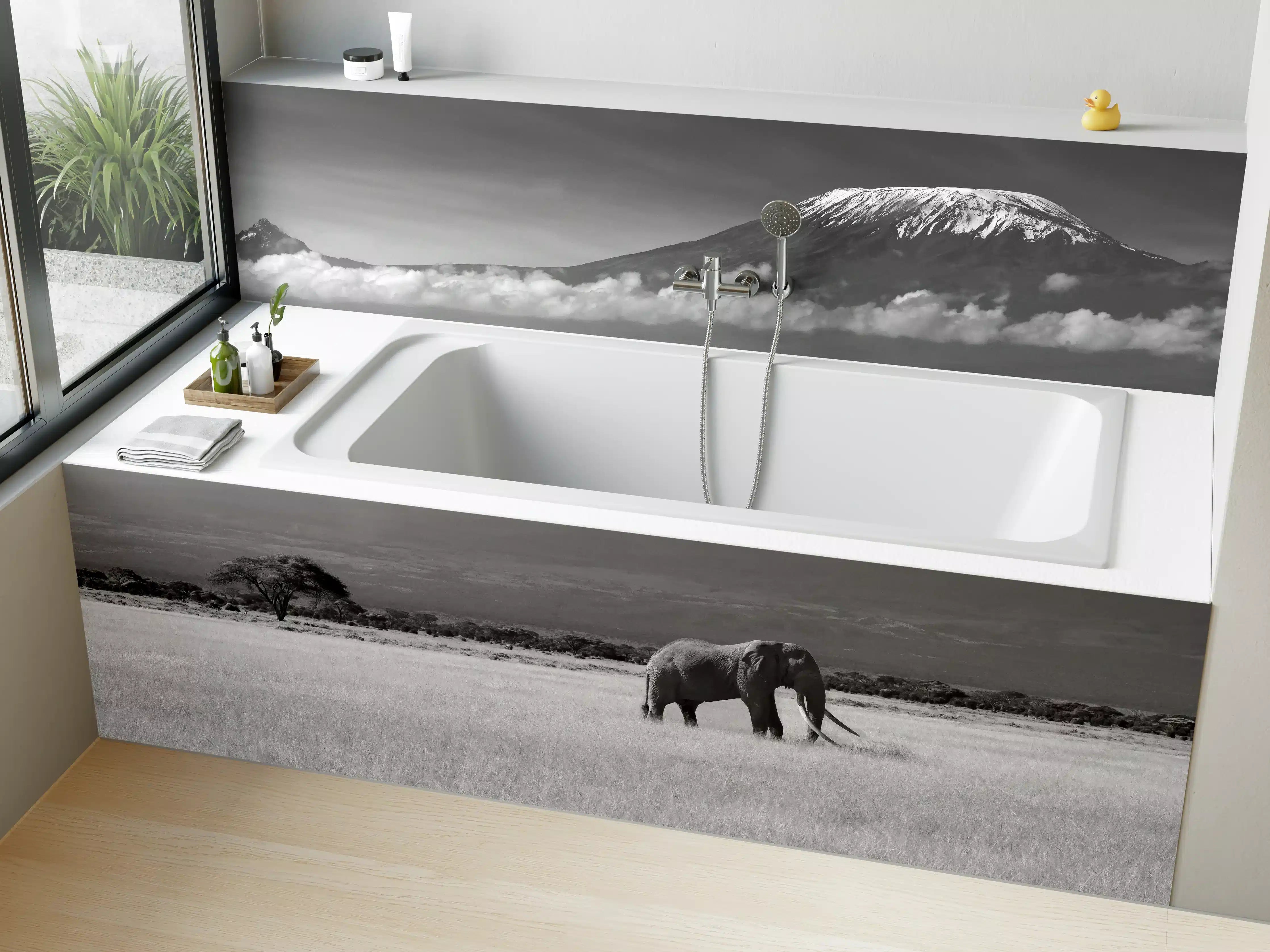 Badewannen-Rückwand - Afrikanische Landschaft - Schwarz-weiß