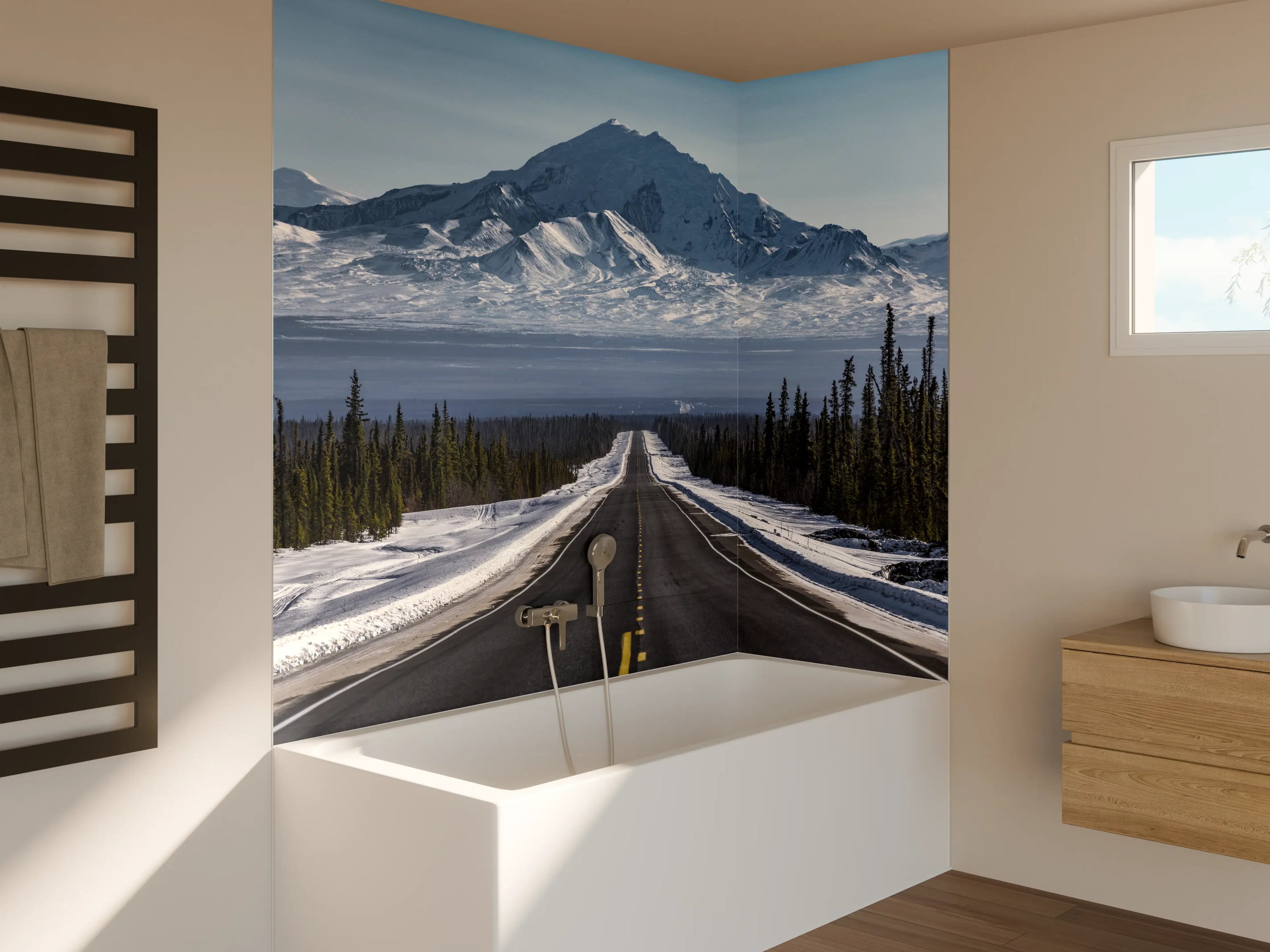 Badewannen-Rückwand - Alaskas Bergstraße im Winter