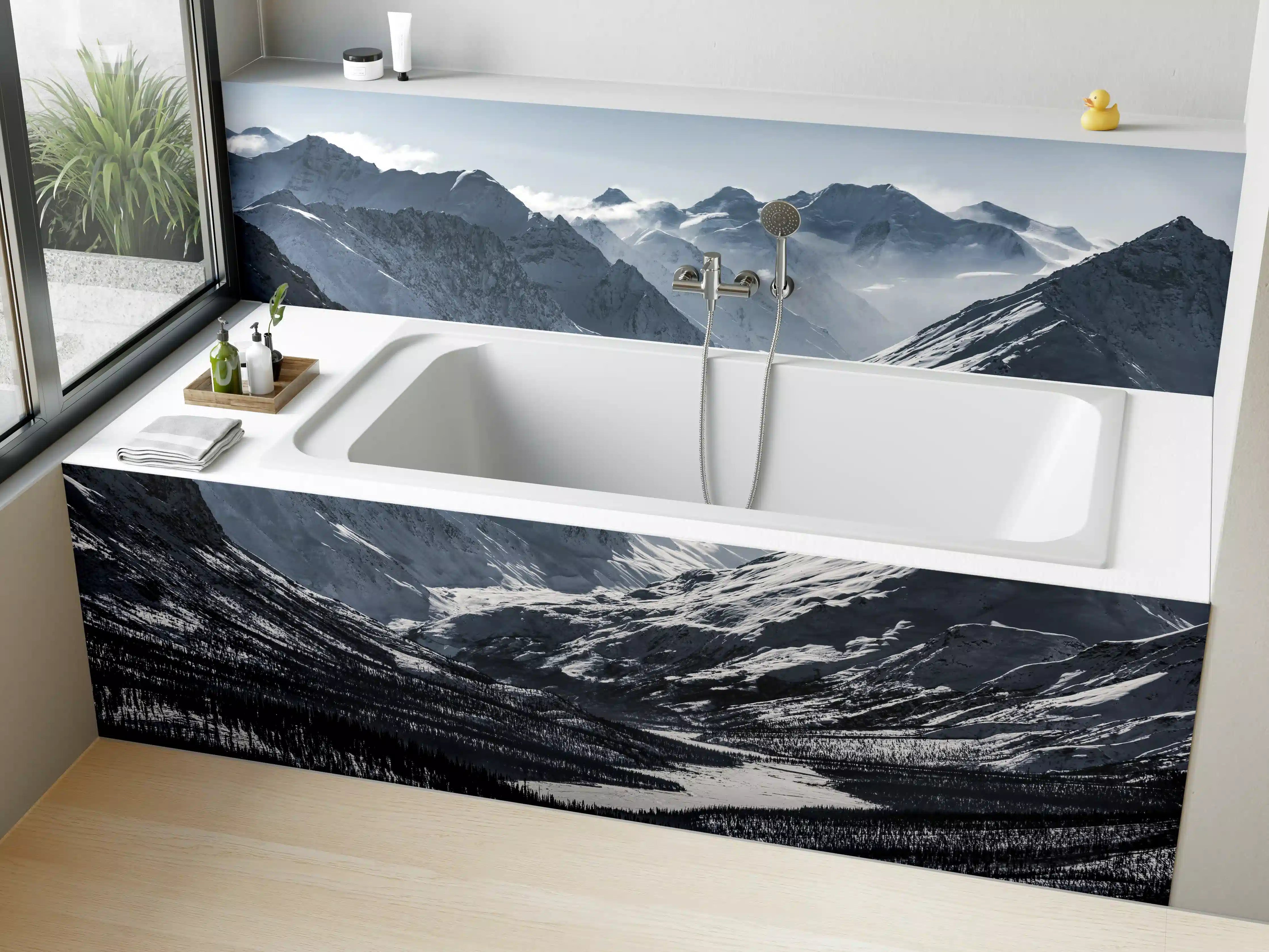 Badewannen-Rückwand - Alaskas Bergwelt in Weiß-Grau