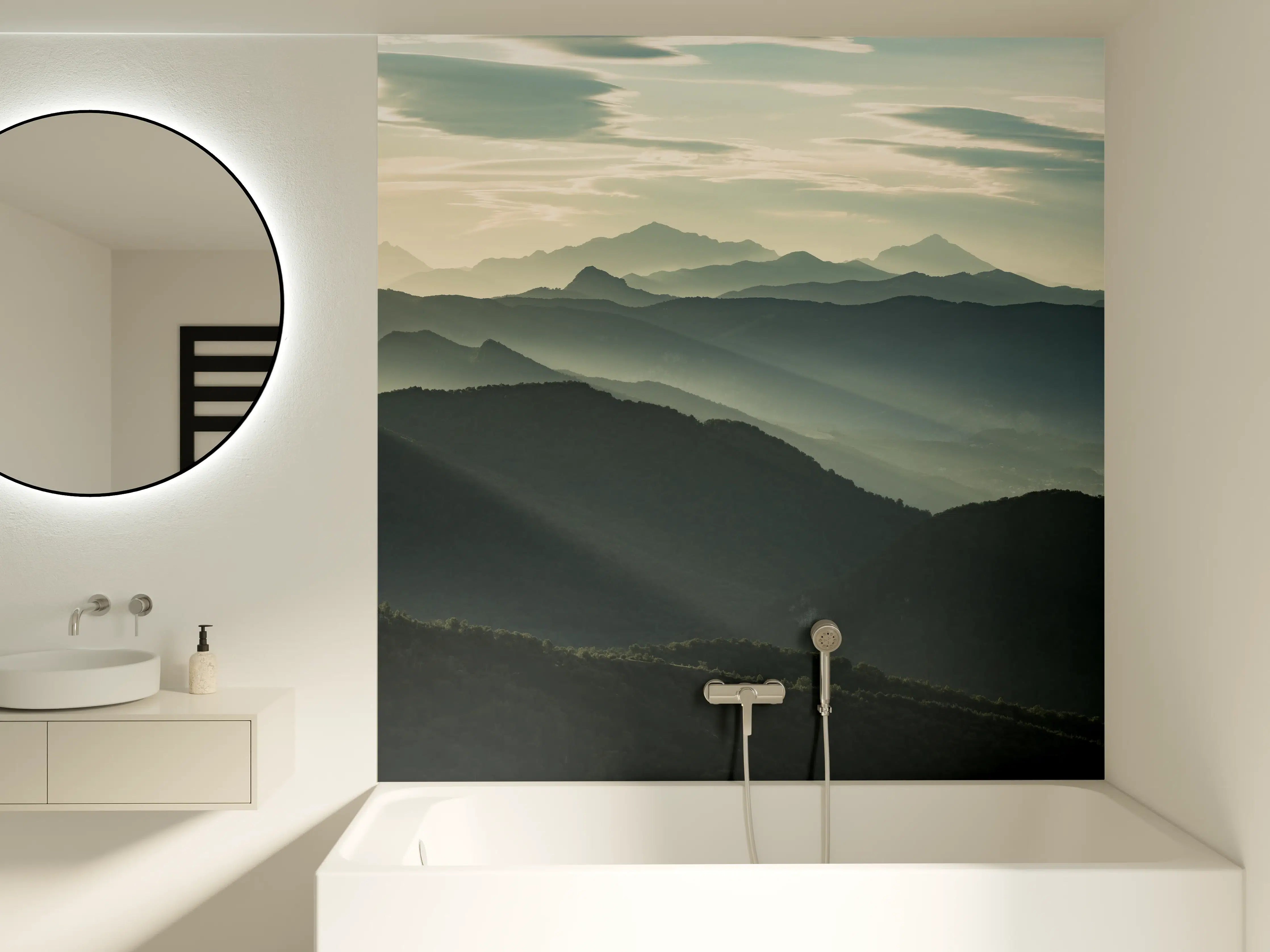 Badewannen-Rückwand - Alpen Morgenlicht Silhouetten
