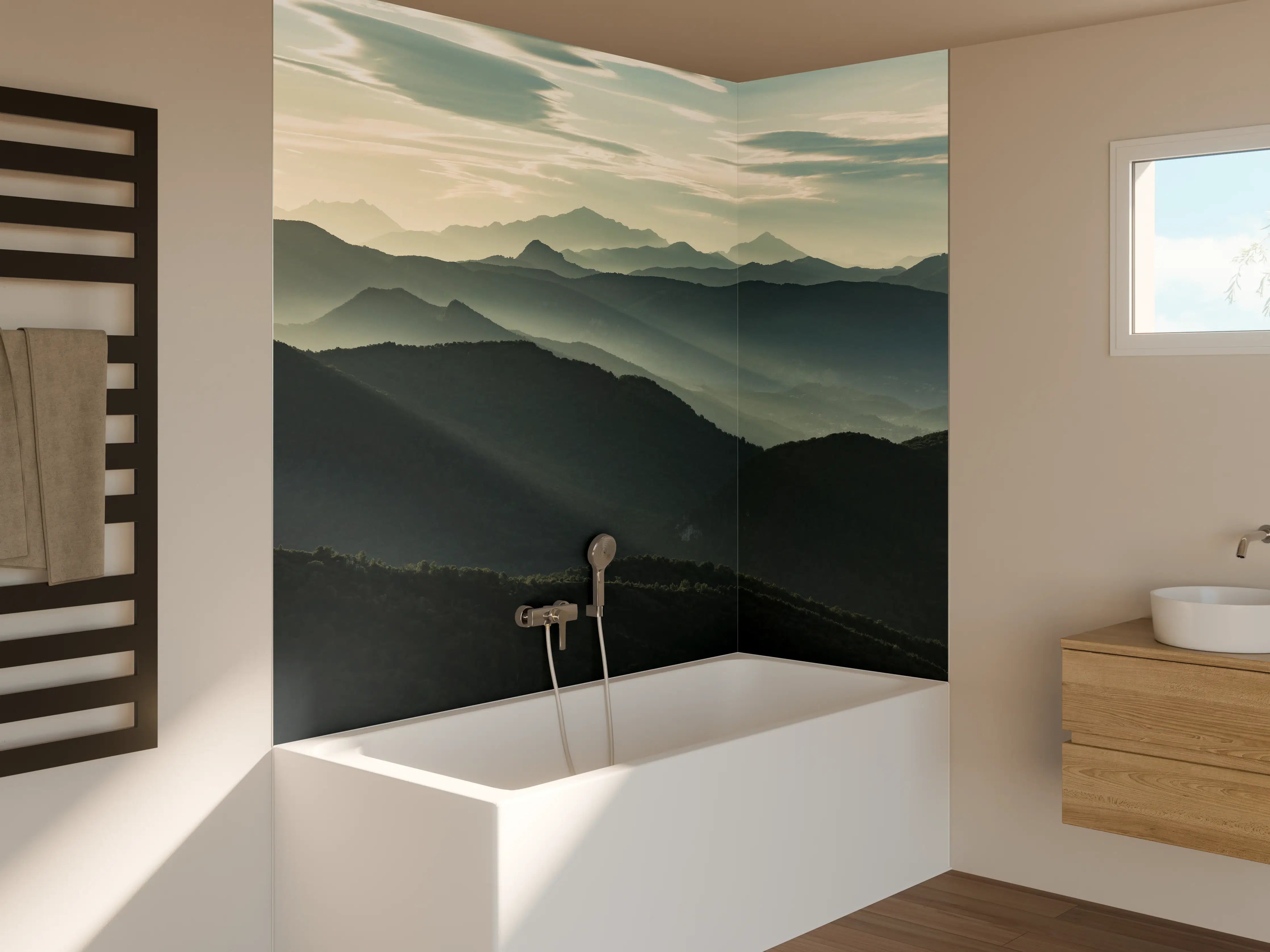 Badewannen-Rückwand - Alpen Morgenlicht Silhouetten