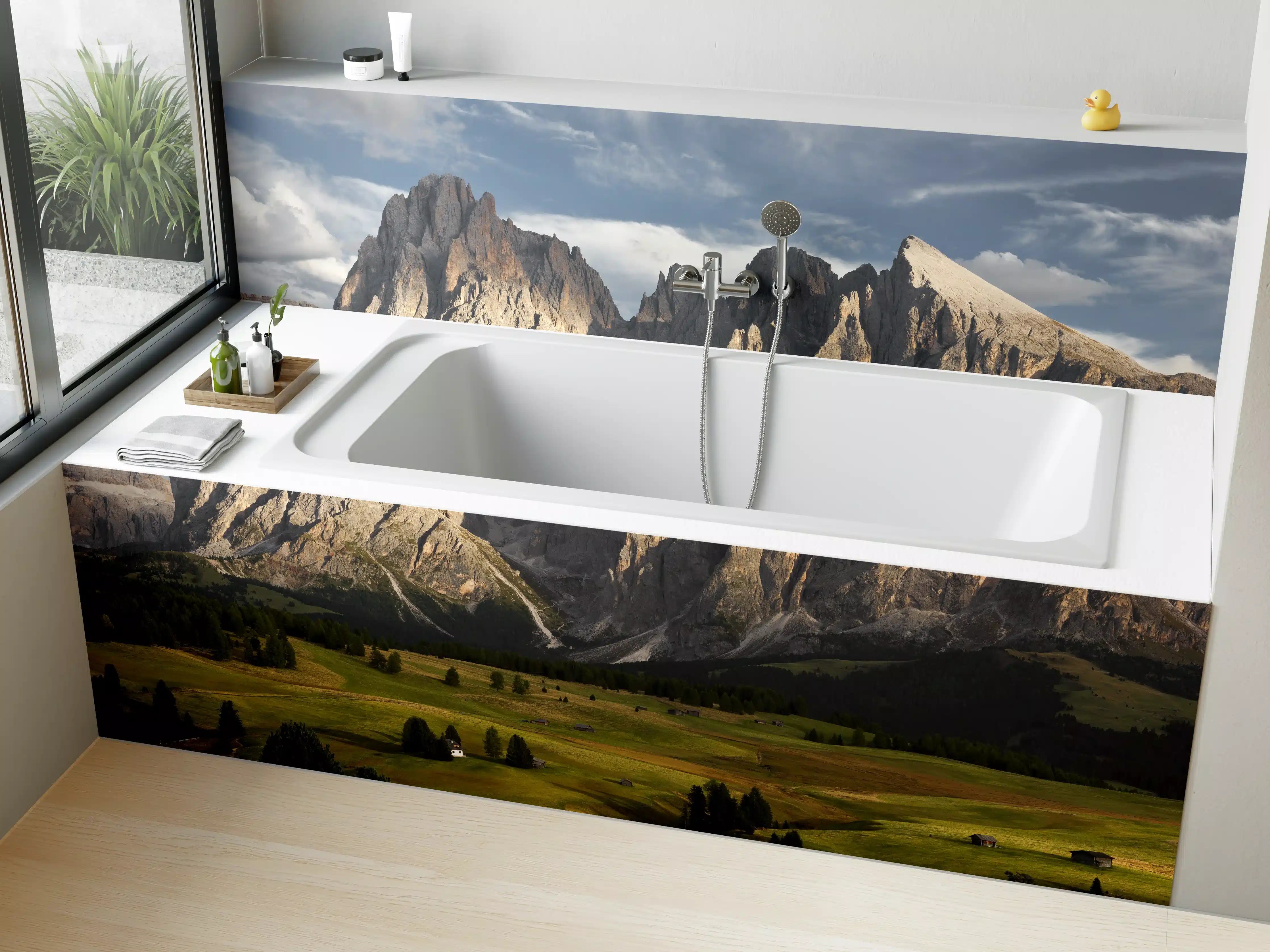 Badewannen-Rückwand - Alpenpanorama Dolomiten Wiese