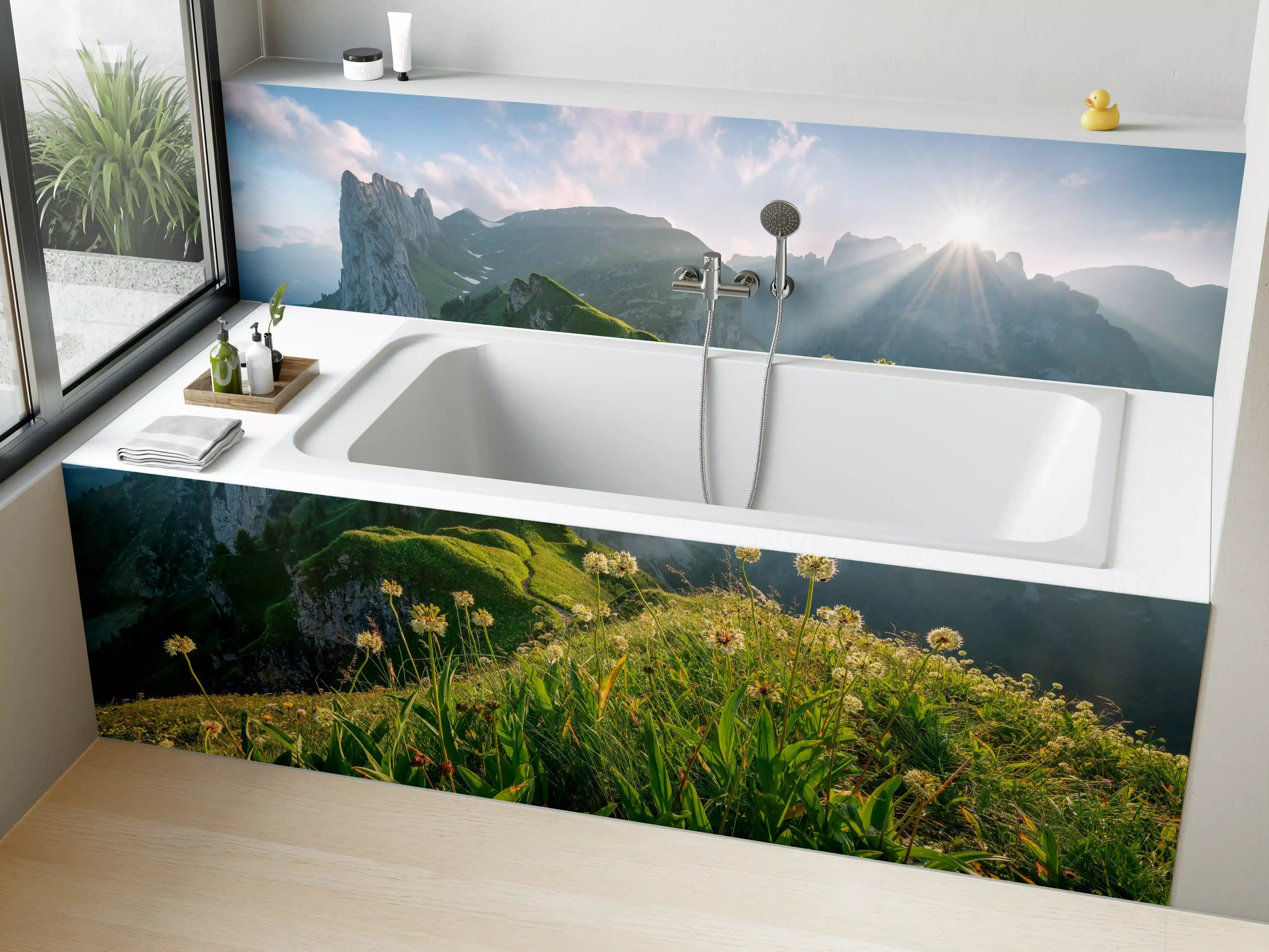 Badewannen-Rückwand - Alpenwiesen im Sommerlicht