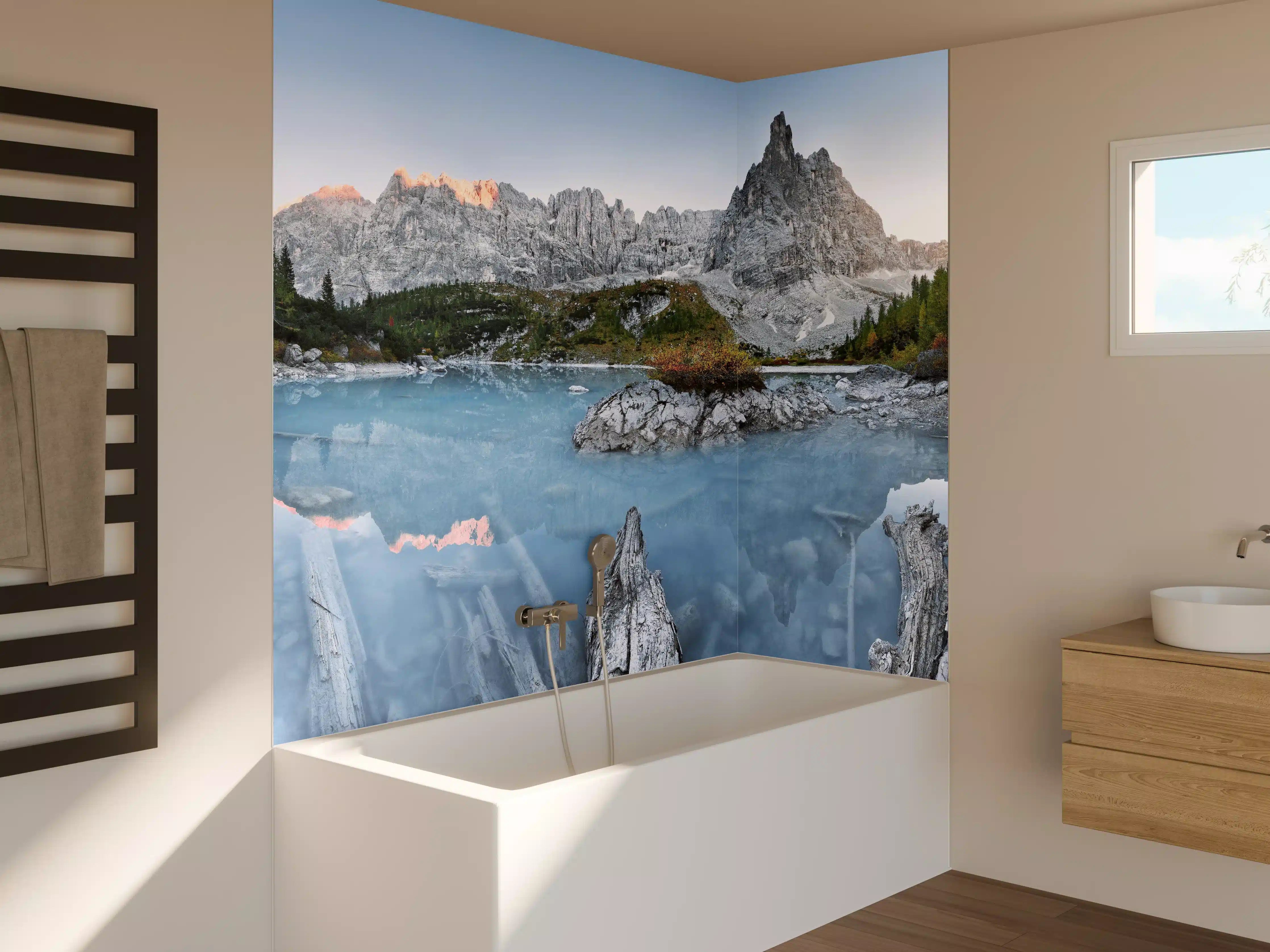 Badewannen-Rückwand - Alpine Seenlandschaft in Abenddämmerung