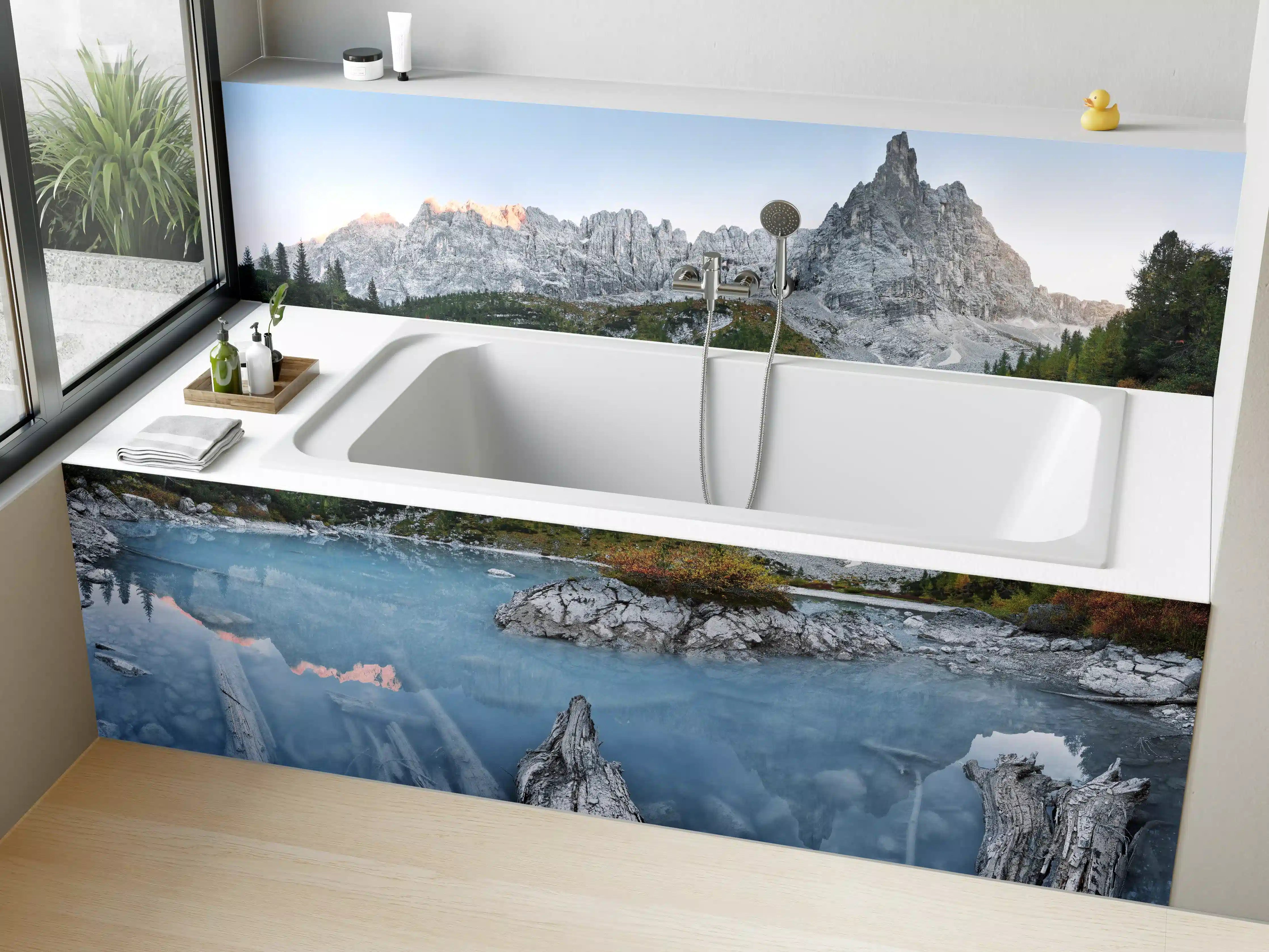 Badewannen-Rückwand - Alpine Seenlandschaft in Abenddämmerung
