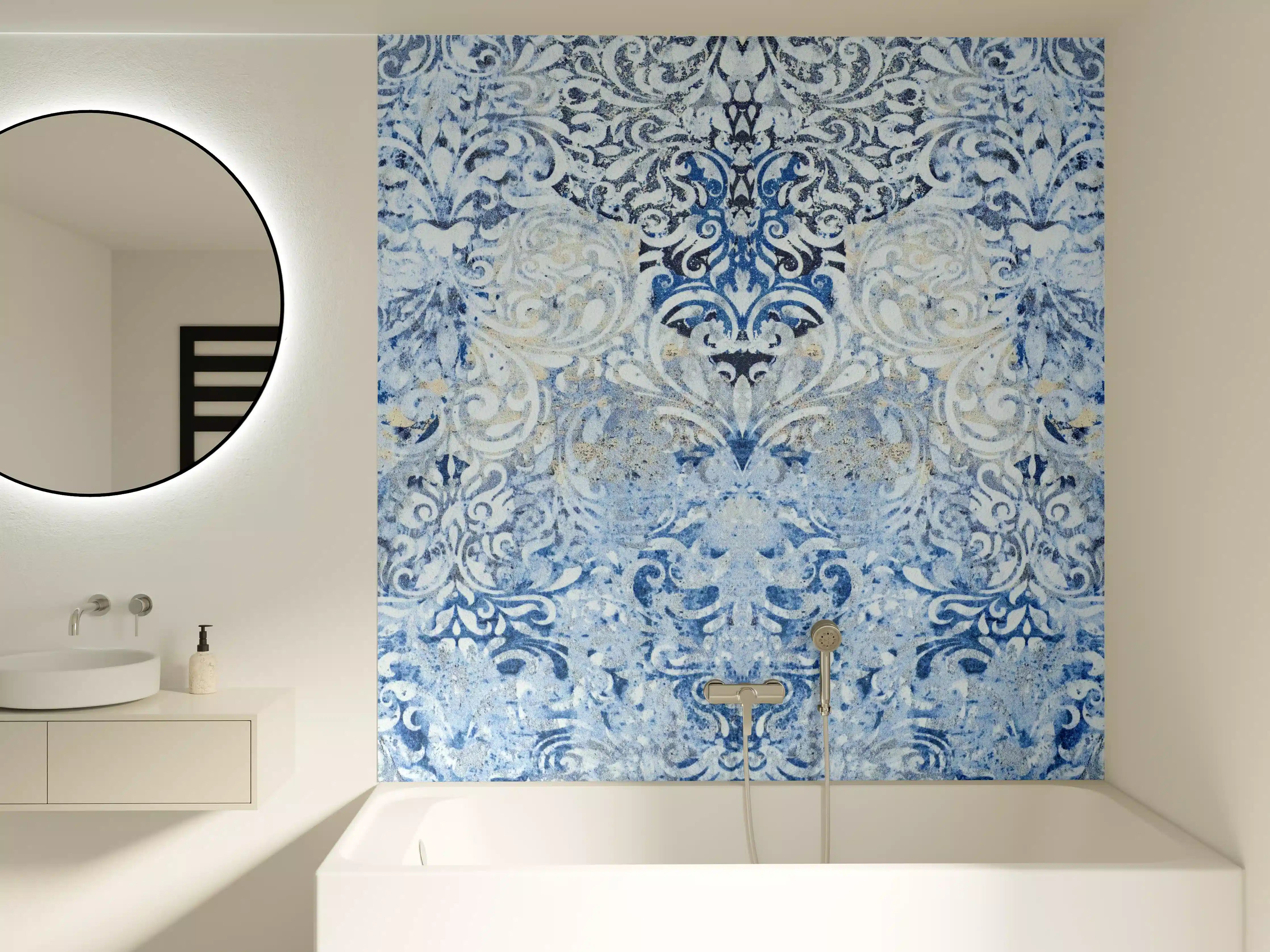 Badewannen-Rückwand - Alt blau graues vintage Fliesenmuster