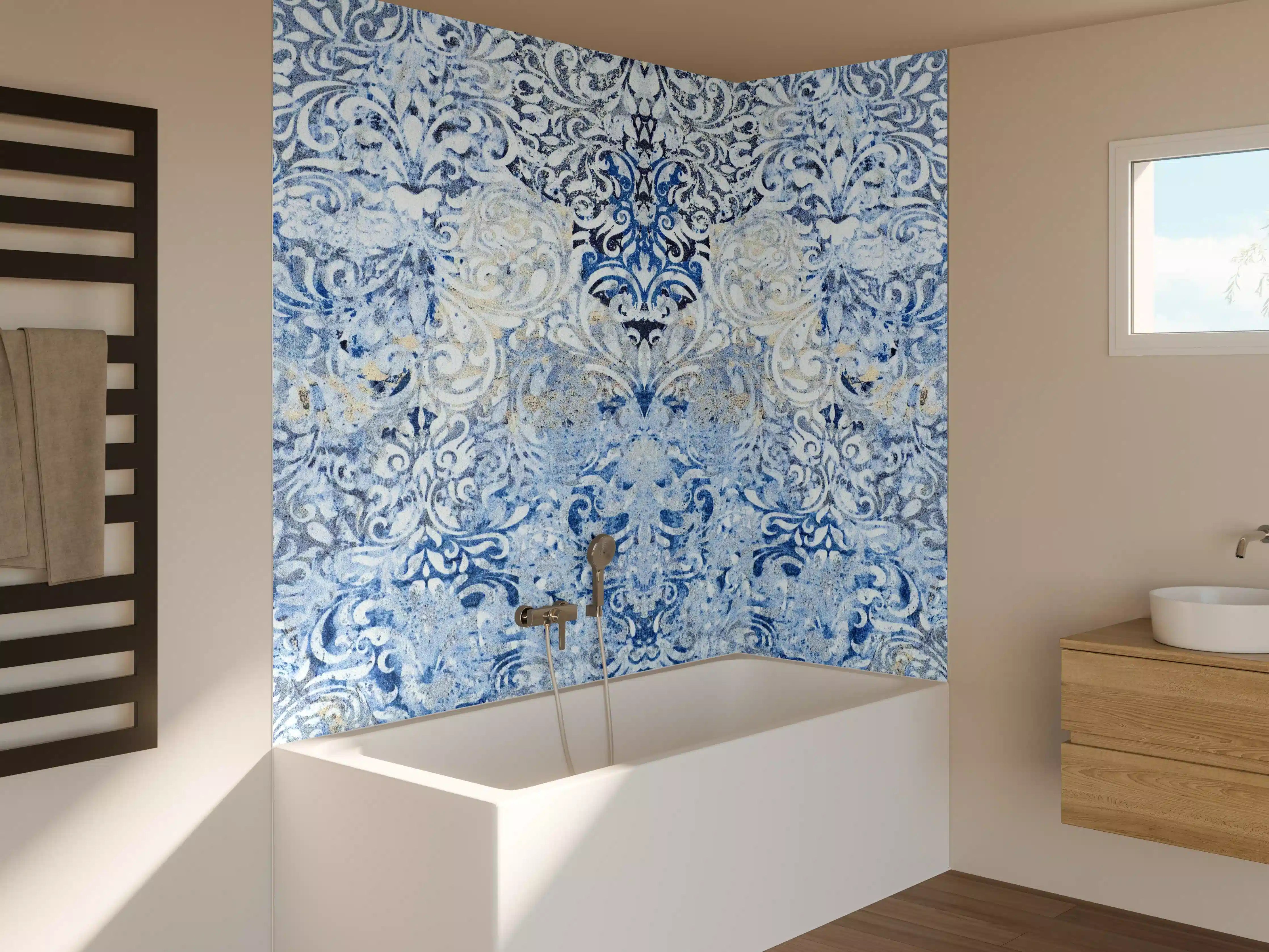Badewannen-Rückwand - Alt blau graues vintage Fliesenmuster