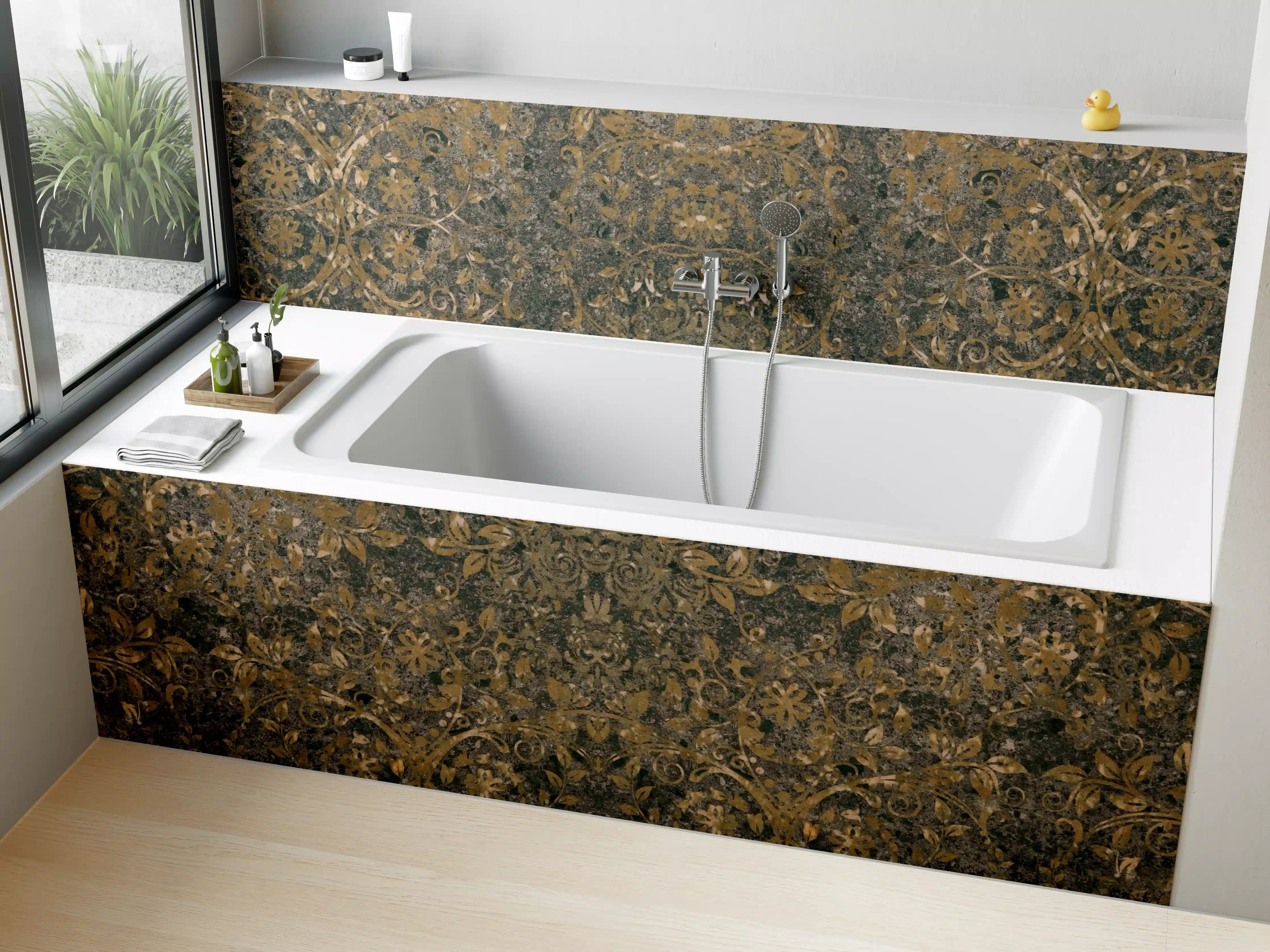 Badewannen-Rückwand - Alt schwarze anthrazit Fliesenmuster