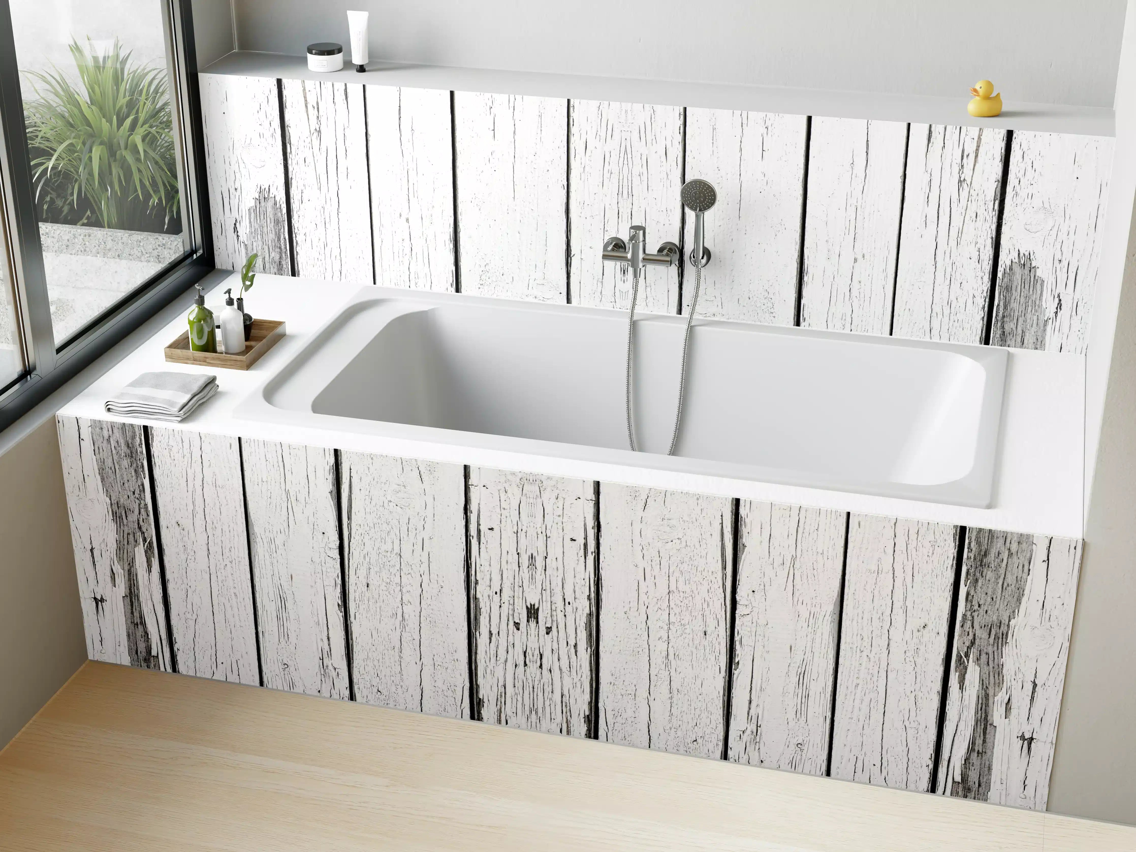 Badewannen-Rückwand - Alt weiß lackierter Holzzaun