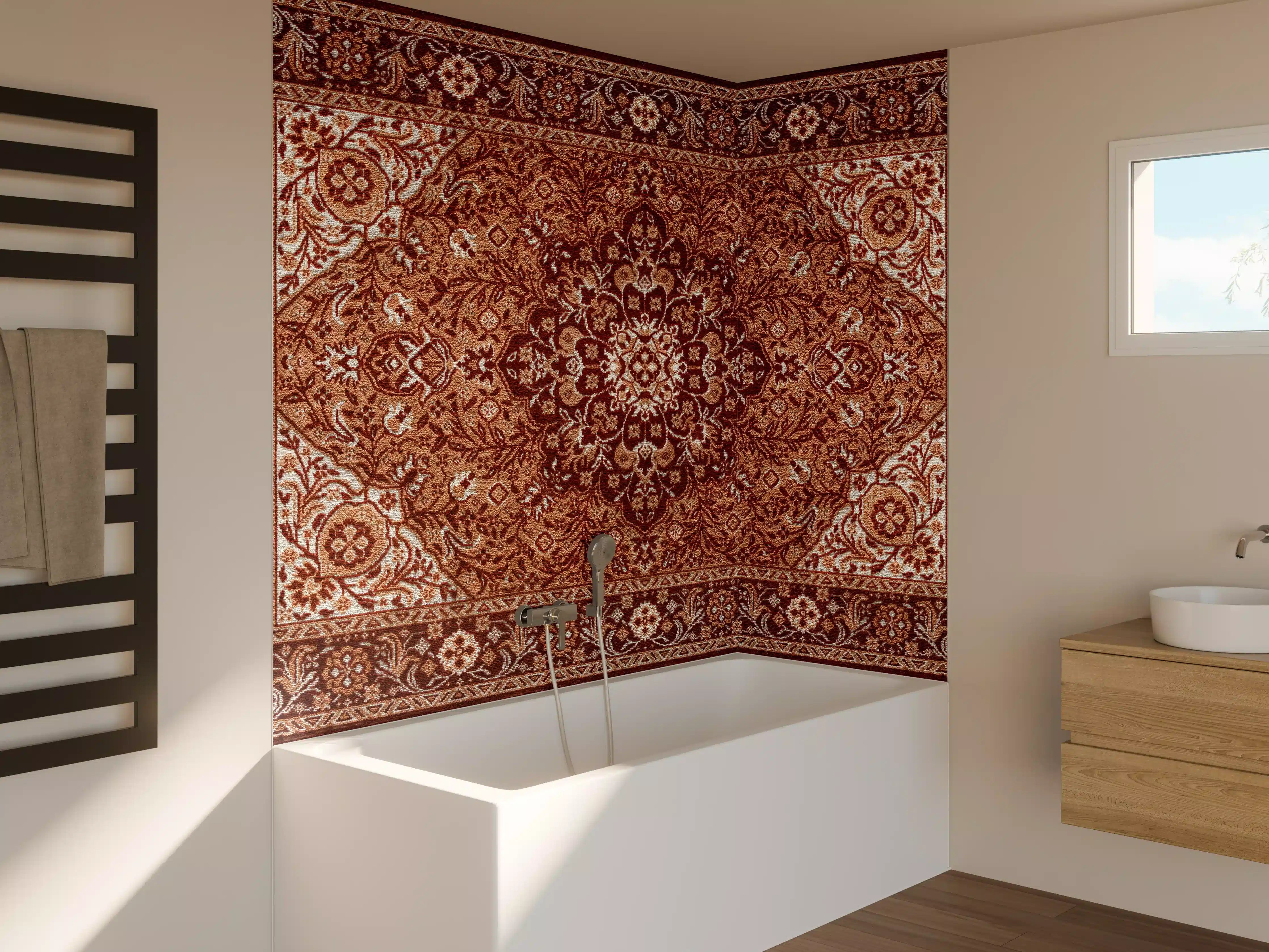 Badewannen-Rückwand - Altbrauner Perserteppich Textur